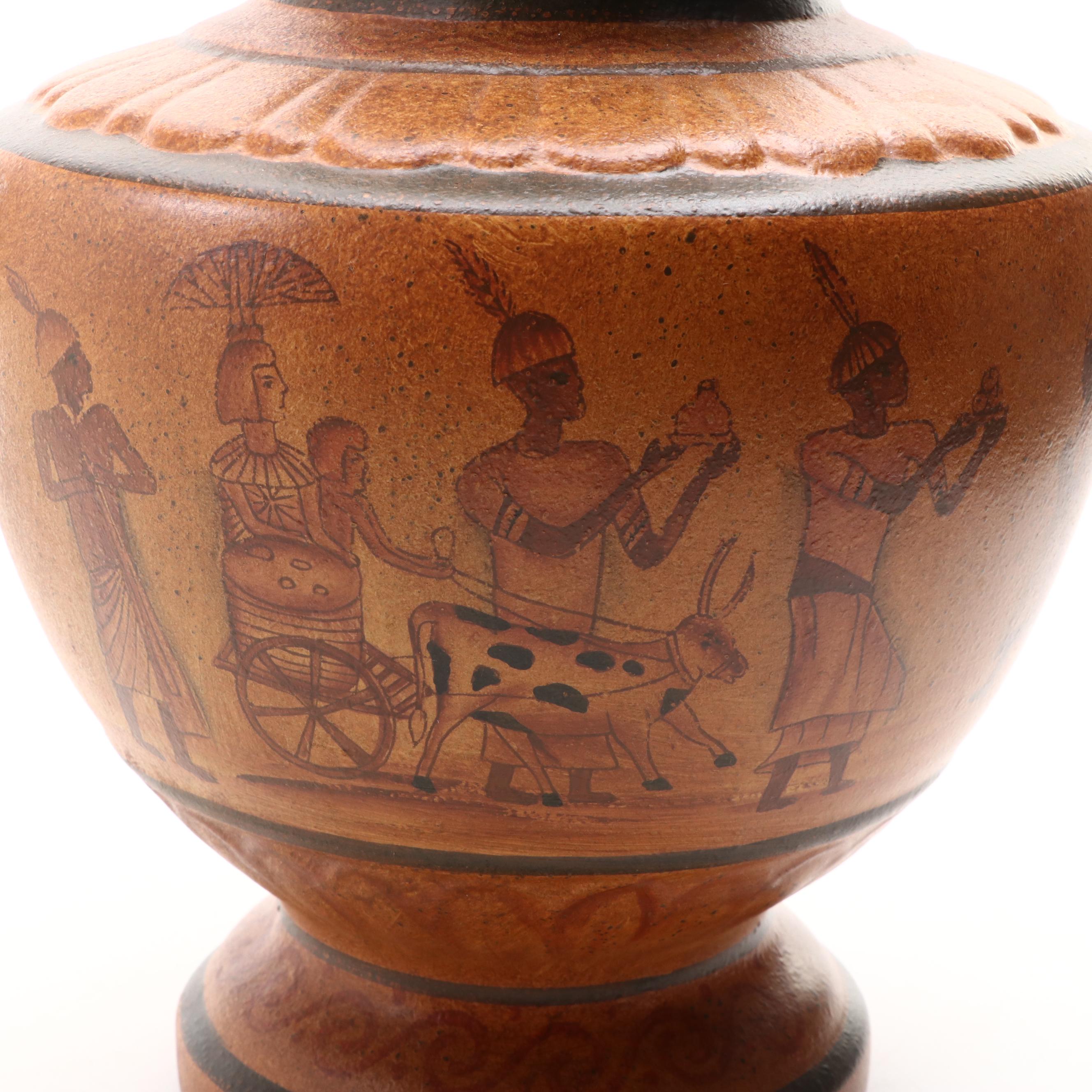 Greco-Roman Style Amphora Vase with Egyptian-Aesthetic Decorations