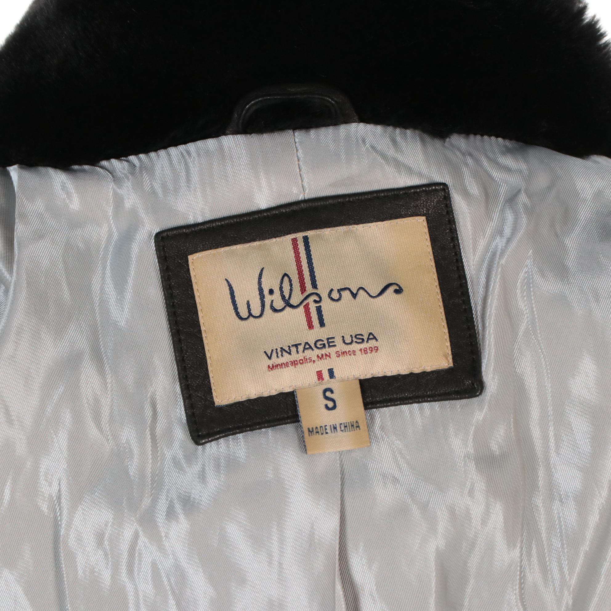 Wilsons Black Grained Leather Moto Jacket with Faux Fur Lined Collar