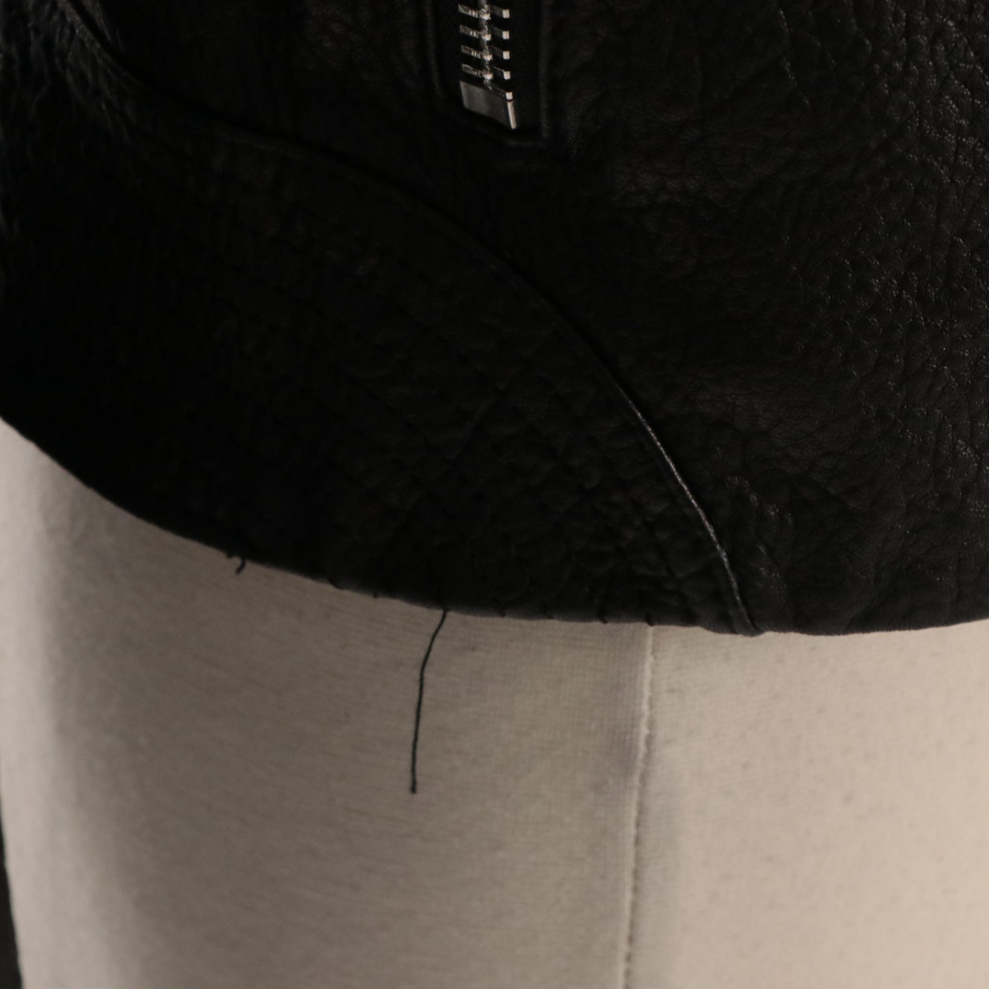 Wilsons Black Grained Leather Moto Jacket with Faux Fur Lined Collar