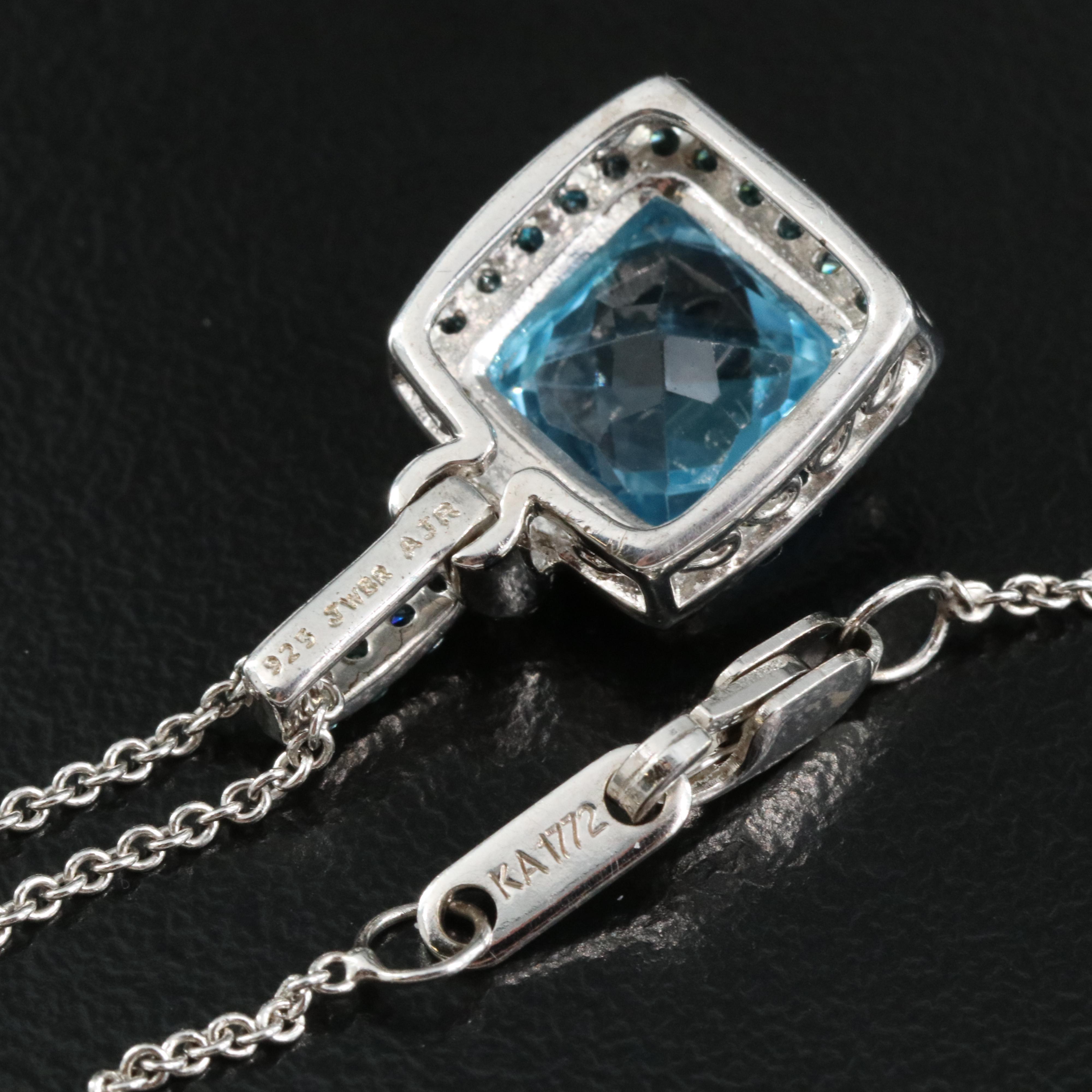 Sterling Topaz and Diamond Necklace with Lab Grown Blue Diamonds