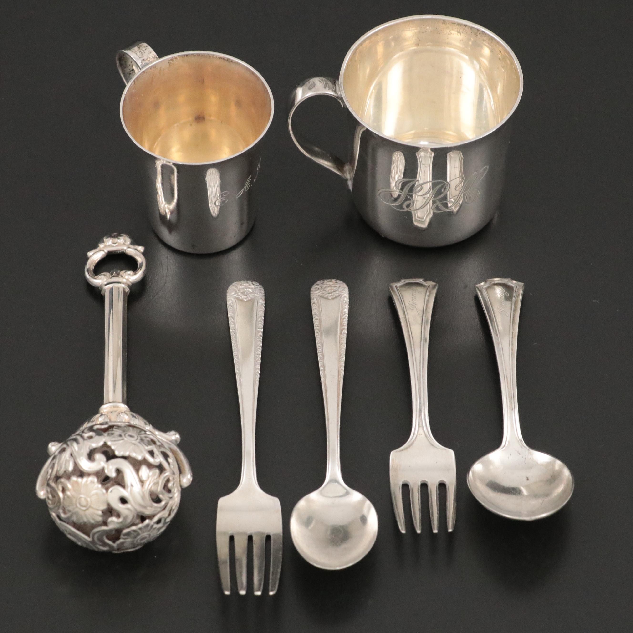 Tiffany & Co. Sterling Silver Baby Cups with Sterling Silver Rattle and More