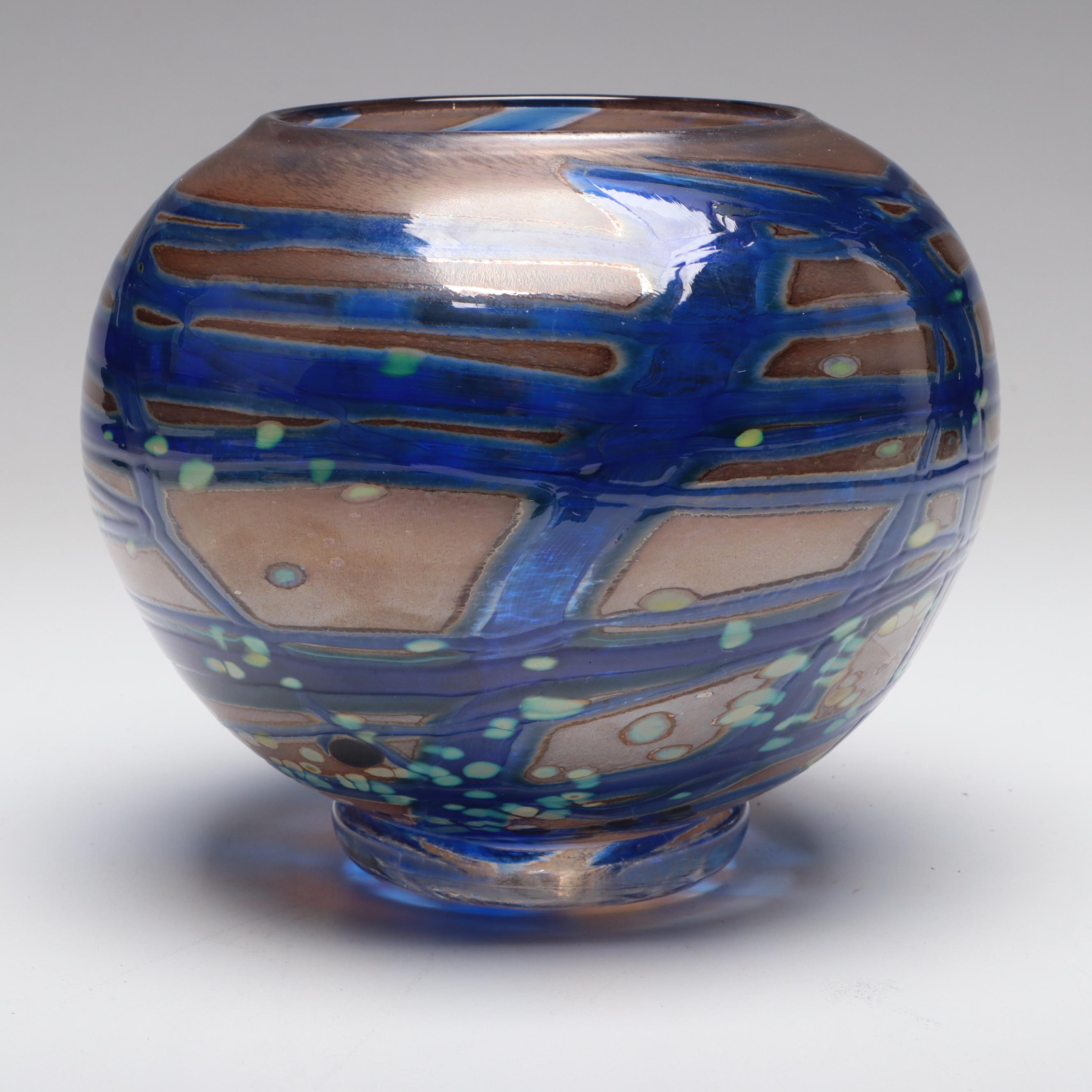 Todd Abell Handblown Multicolor with Trailing Footed Studio Art Glass Vase, 2008