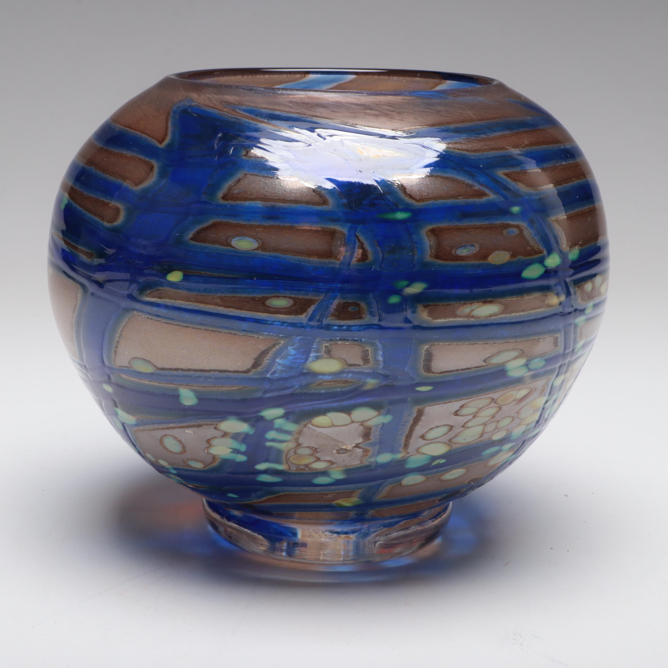 Todd Abell Handblown Multicolor with Trailing Footed Studio Art Glass Vase, 2008