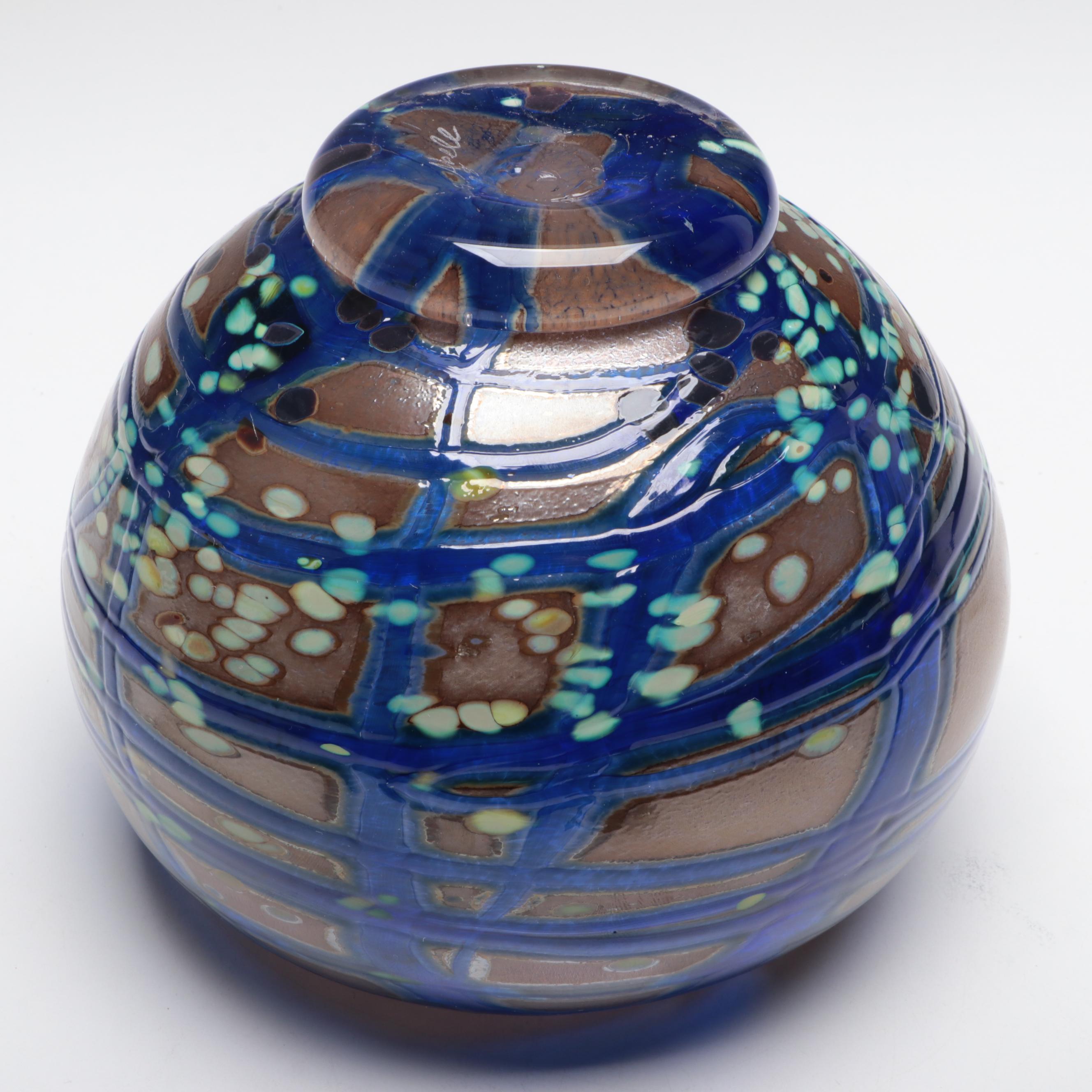 Todd Abell Handblown Multicolor with Trailing Footed Studio Art Glass Vase, 2008