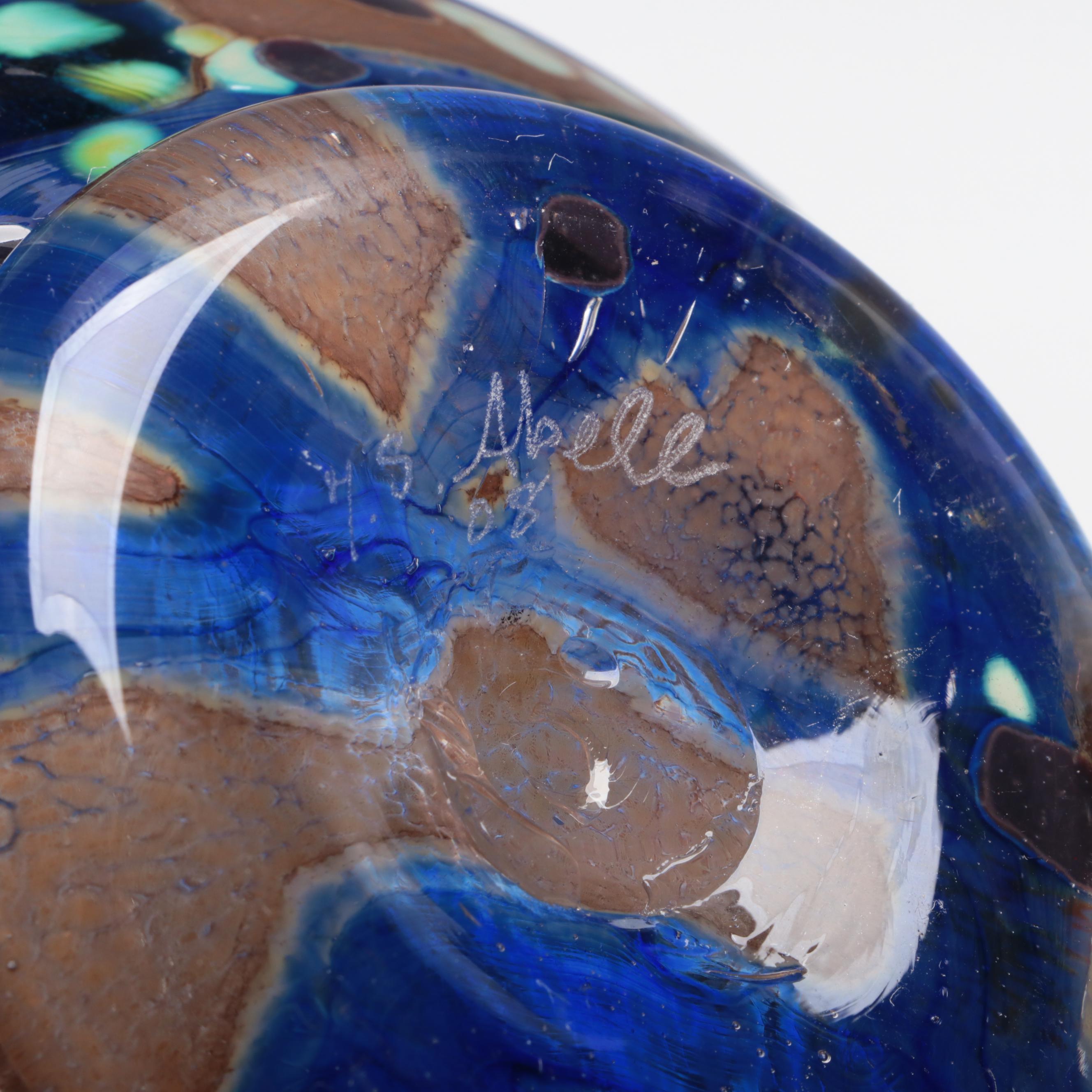 Todd Abell Handblown Multicolor with Trailing Footed Studio Art Glass Vase, 2008