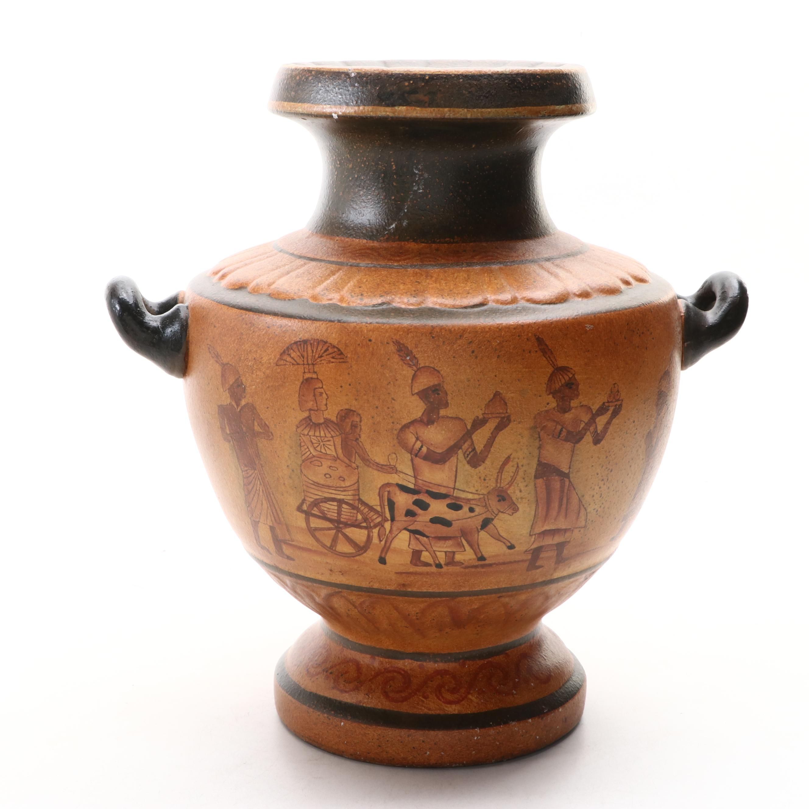Greco-Roman Style Amphora Vase with Egyptian-Aesthetic Decorations