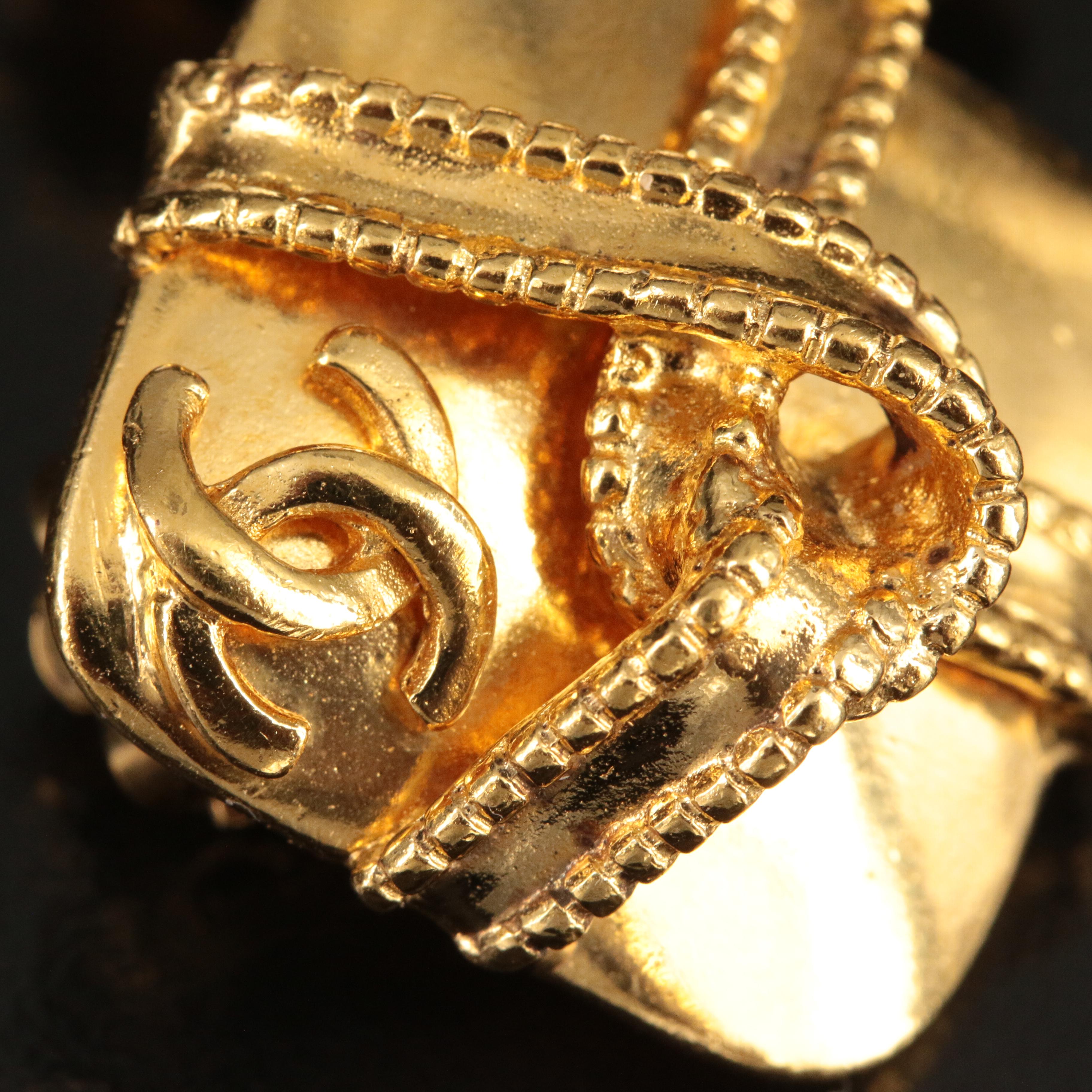 Chanel Logo Square Ribbon Wrapped Clip Earrings