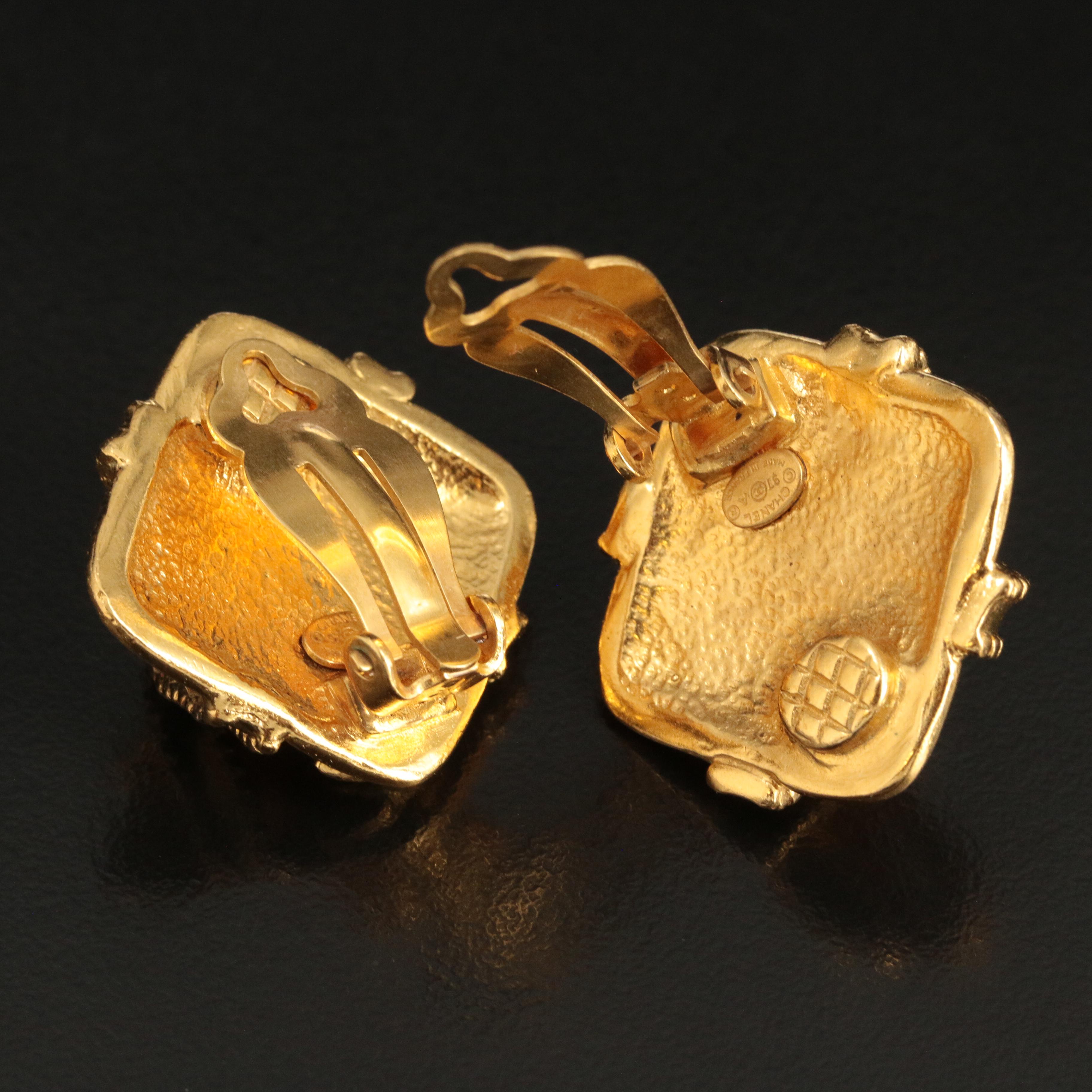 Chanel Logo Square Ribbon Wrapped Clip Earrings