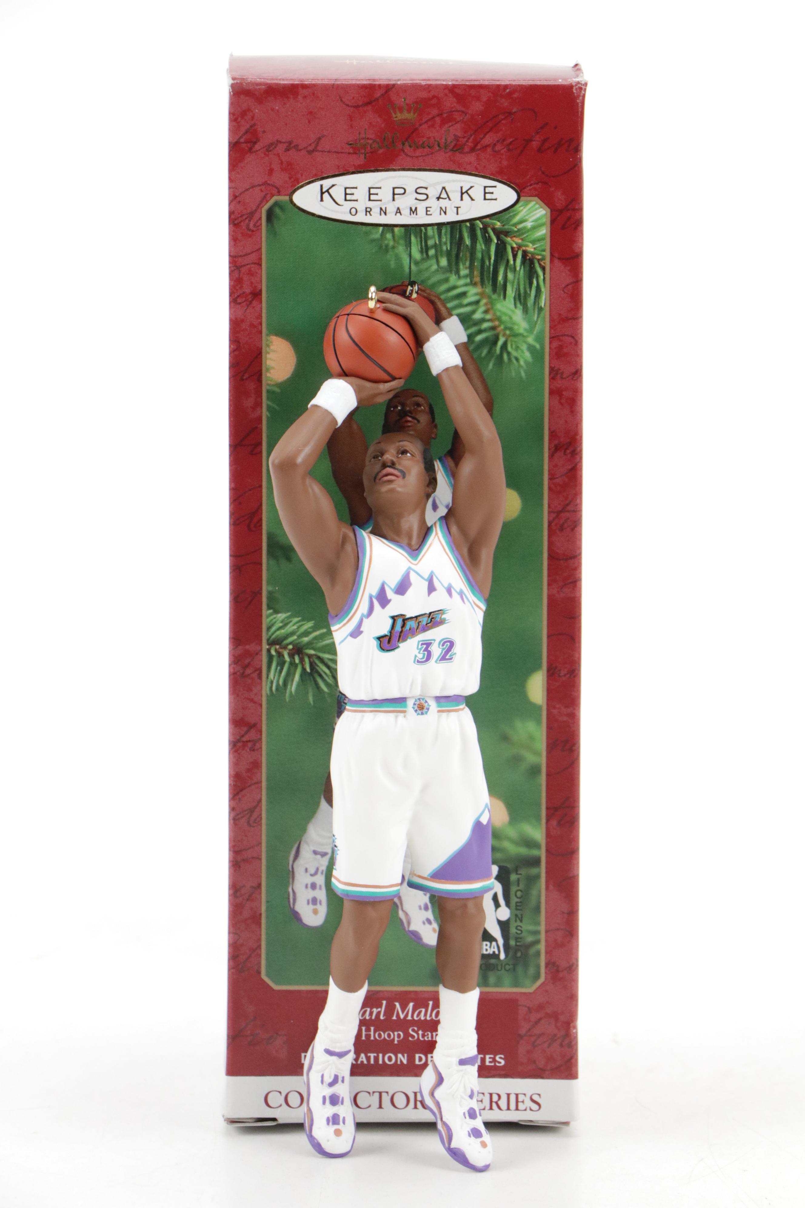 Larry Bird and Karl Malone Keepsake Ornaments with Rogers Hornsby Pocket Knife