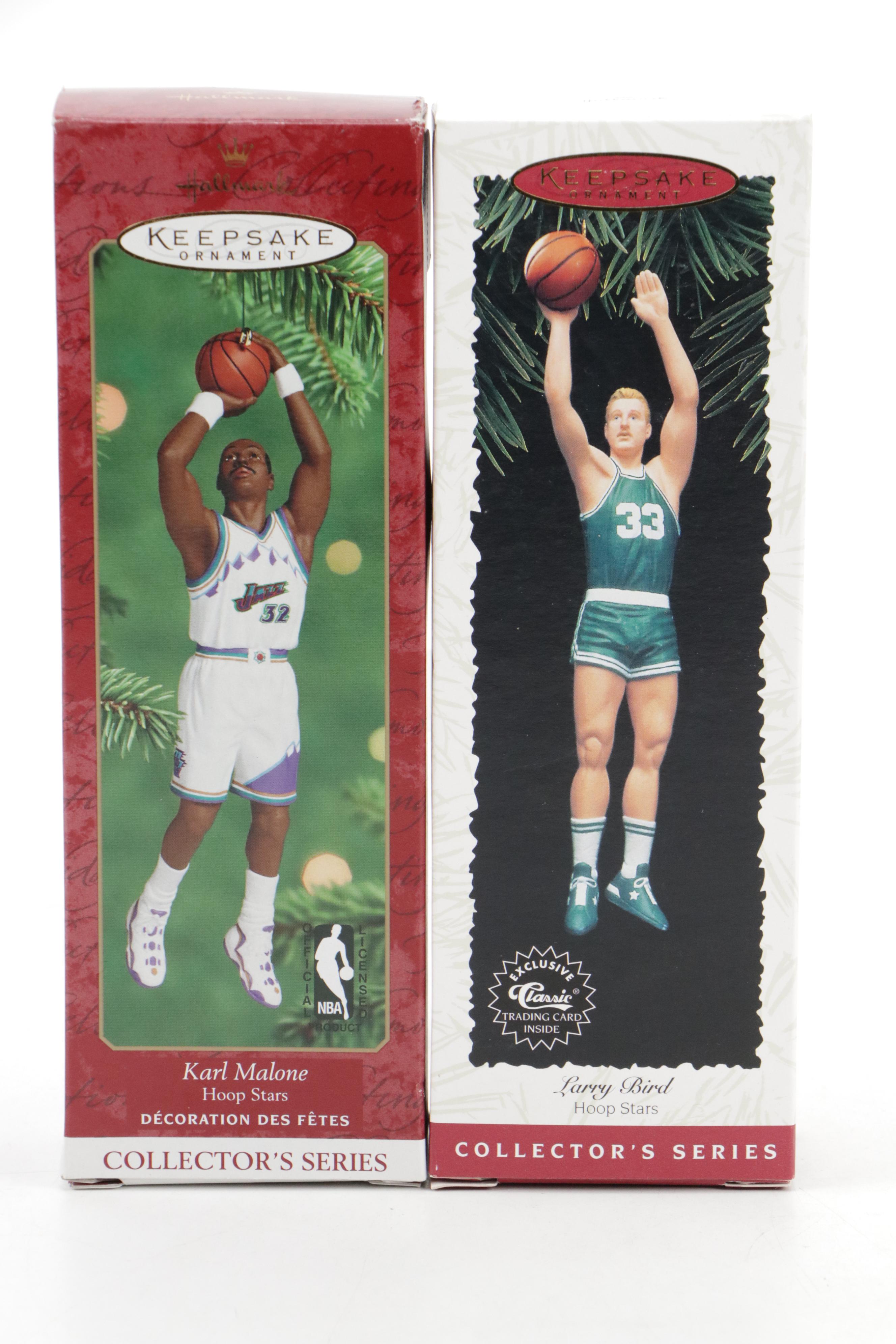 Larry Bird and Karl Malone Keepsake Ornaments with Rogers Hornsby Pocket Knife