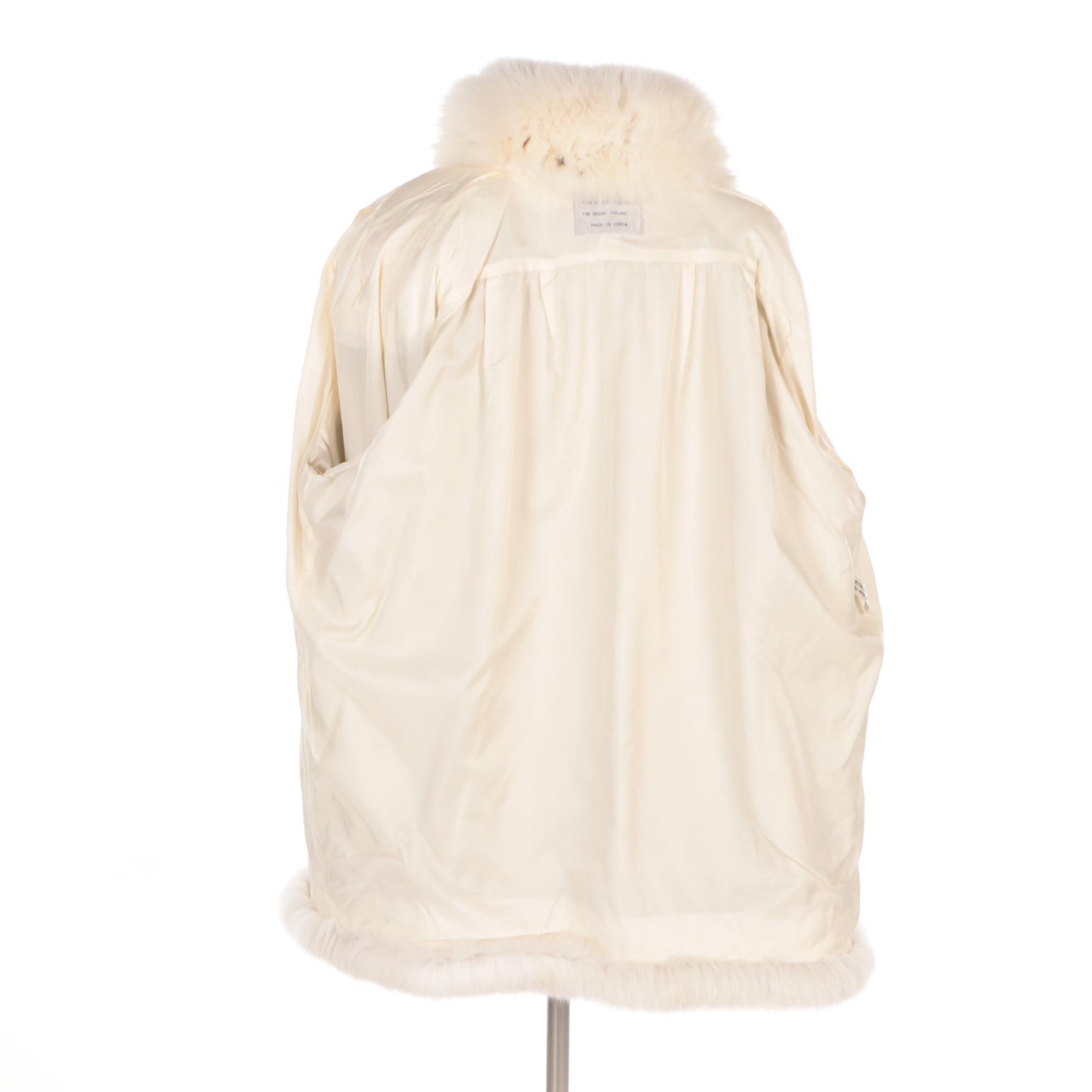 Beige Leather Coat with Dyed Fox Fur Trim