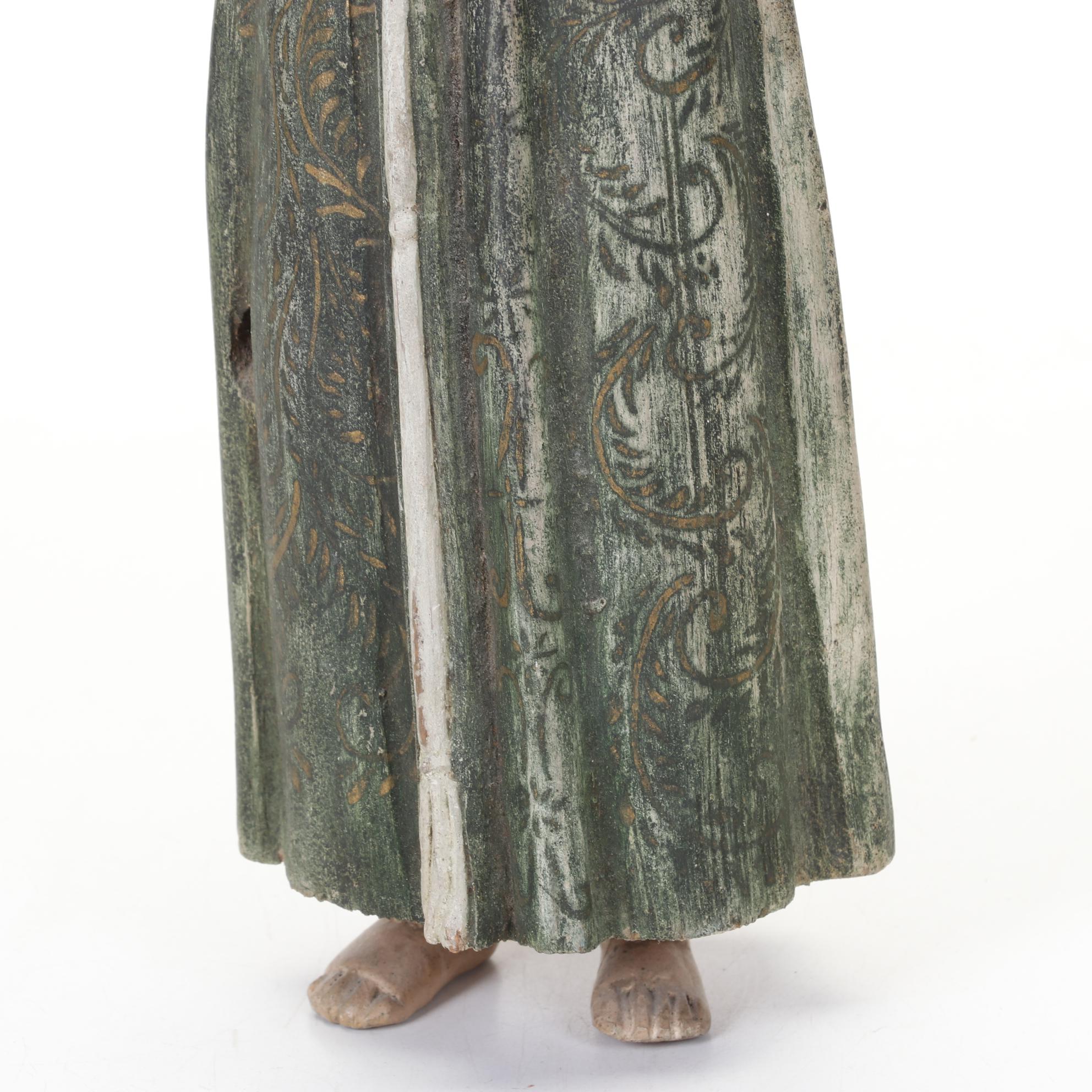 Wooden Carving of Monk With Detailed, Hand Painted Features