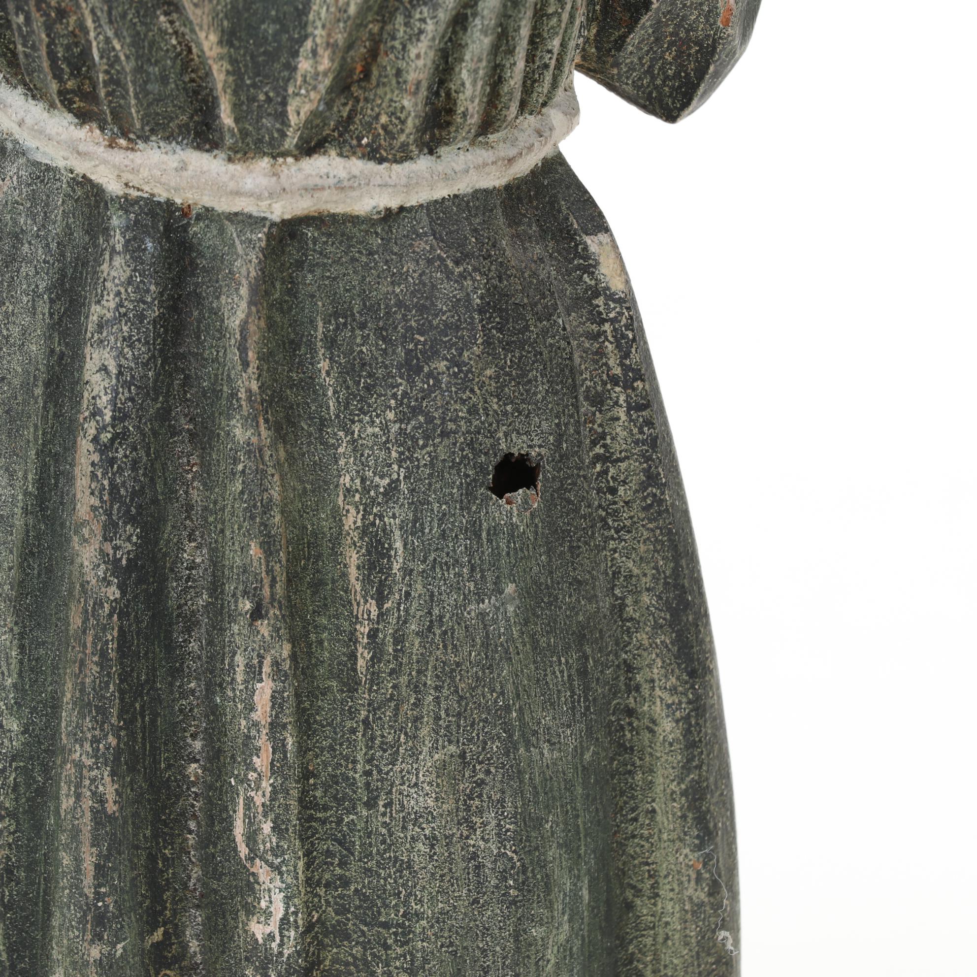 Wooden Carving of Monk With Detailed, Hand Painted Features