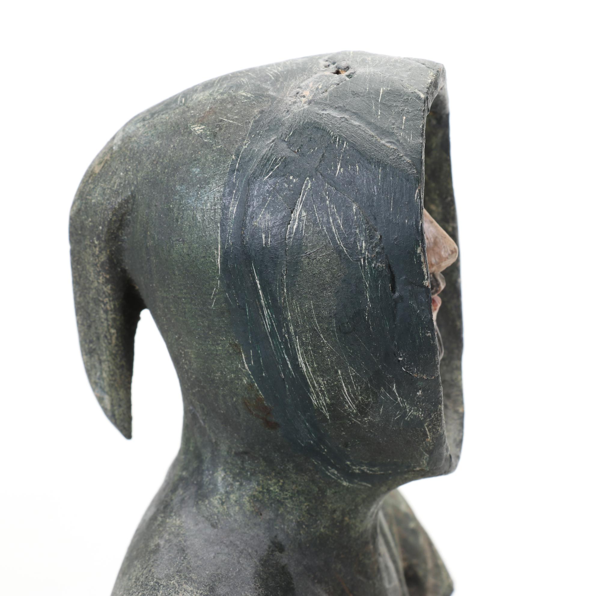 Wooden Carving of Monk With Detailed, Hand Painted Features