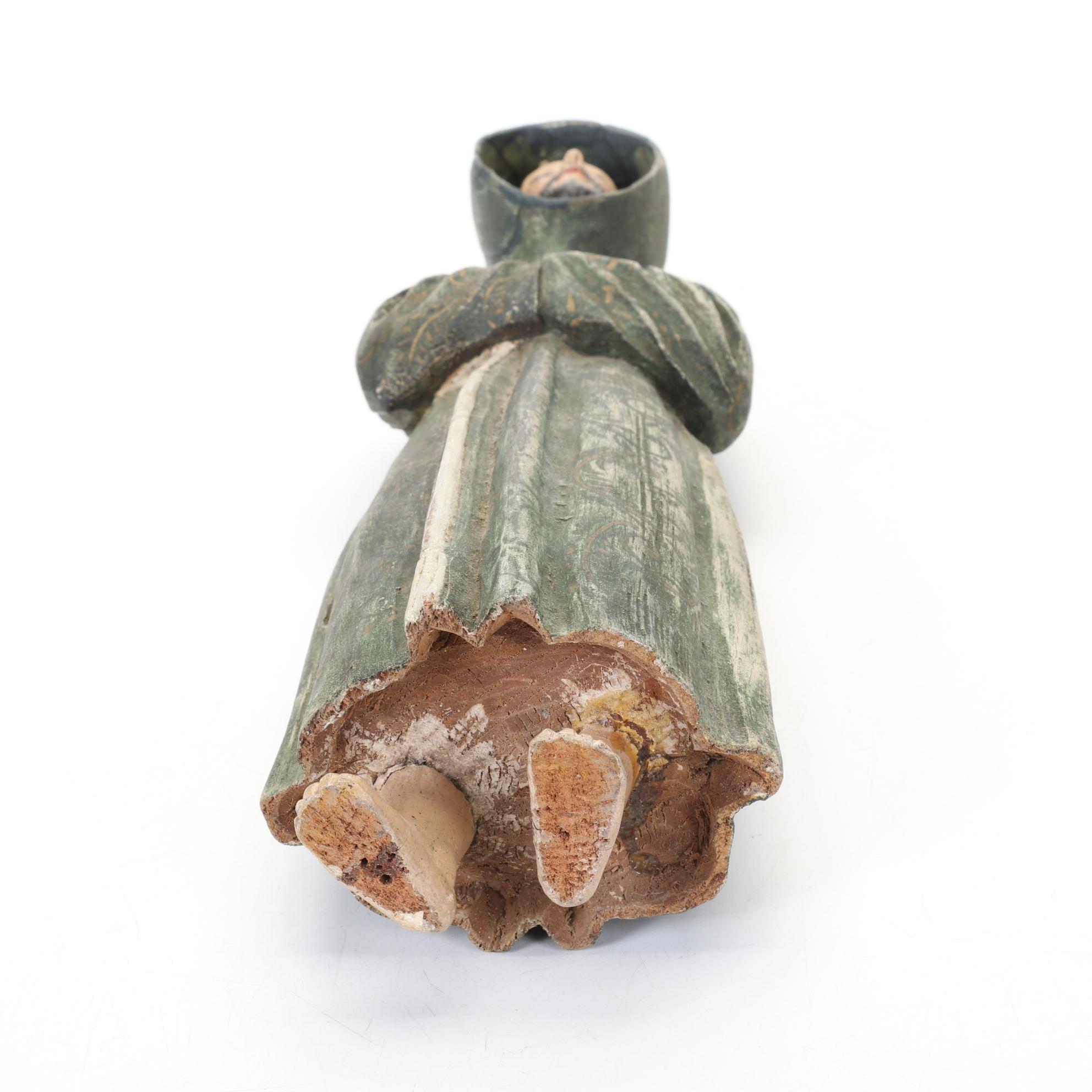 Wooden Carving of Monk With Detailed, Hand Painted Features