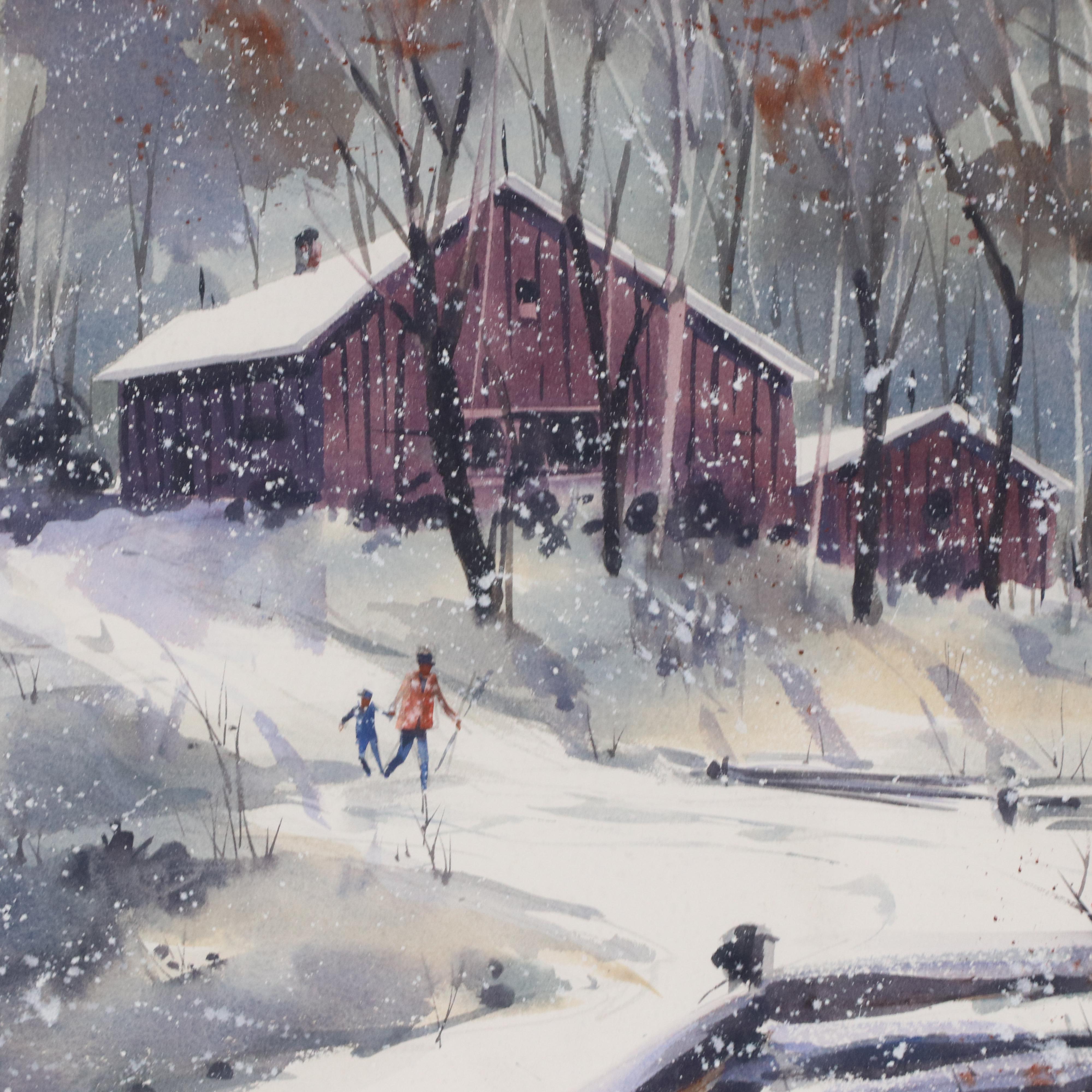 Ray Loos Winter Farm Landscape Watercolor Painting