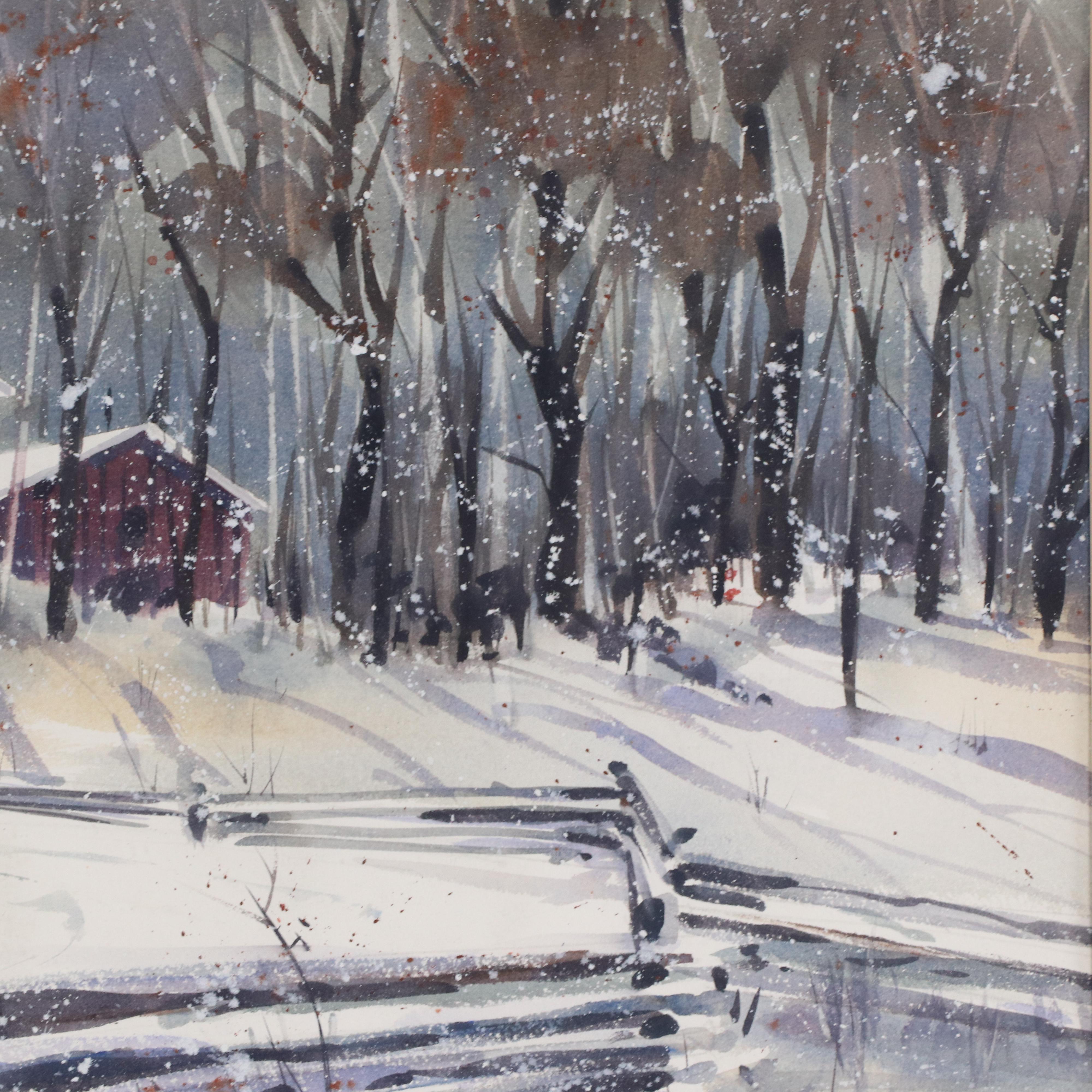 Ray Loos Winter Farm Landscape Watercolor Painting