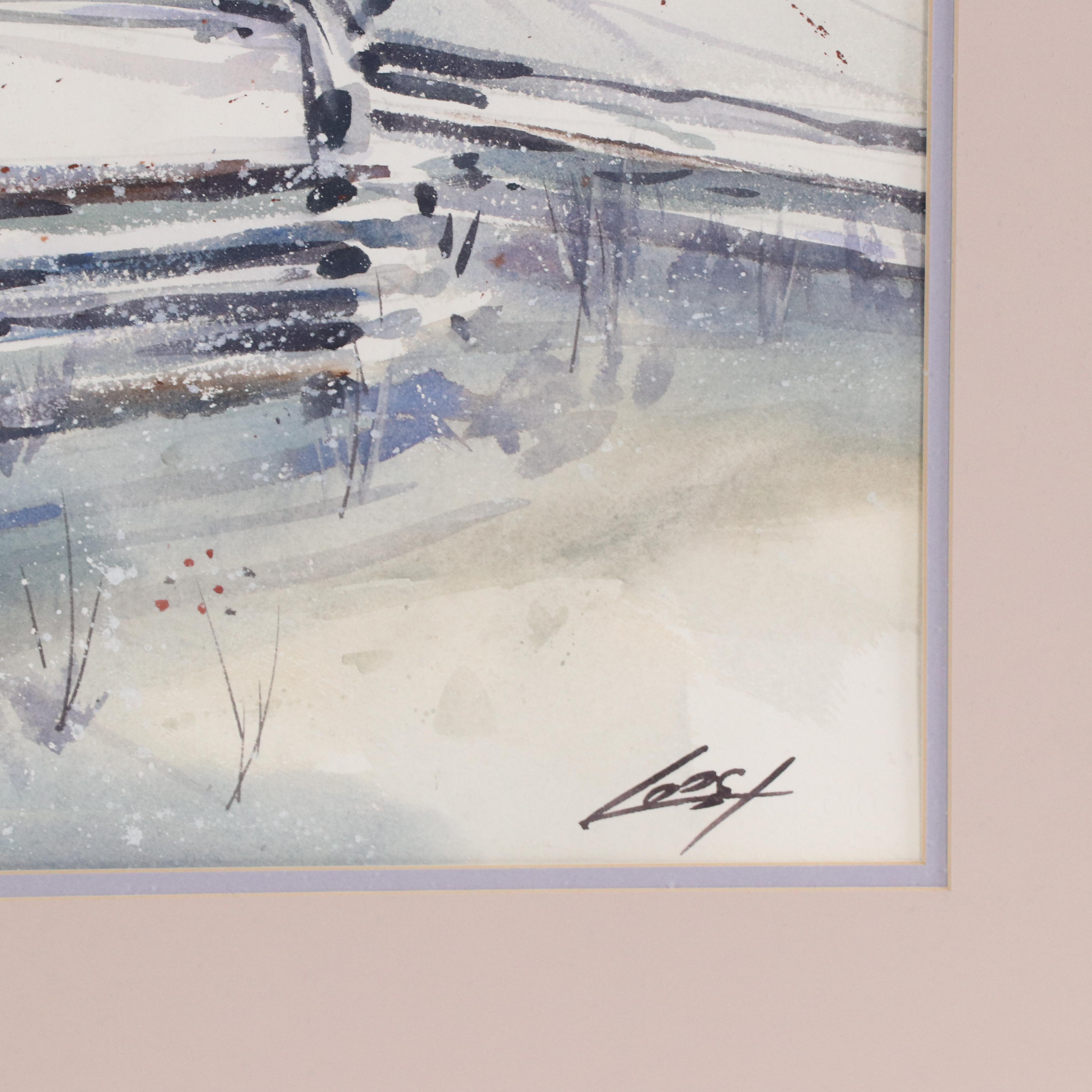 Ray Loos Winter Farm Landscape Watercolor Painting