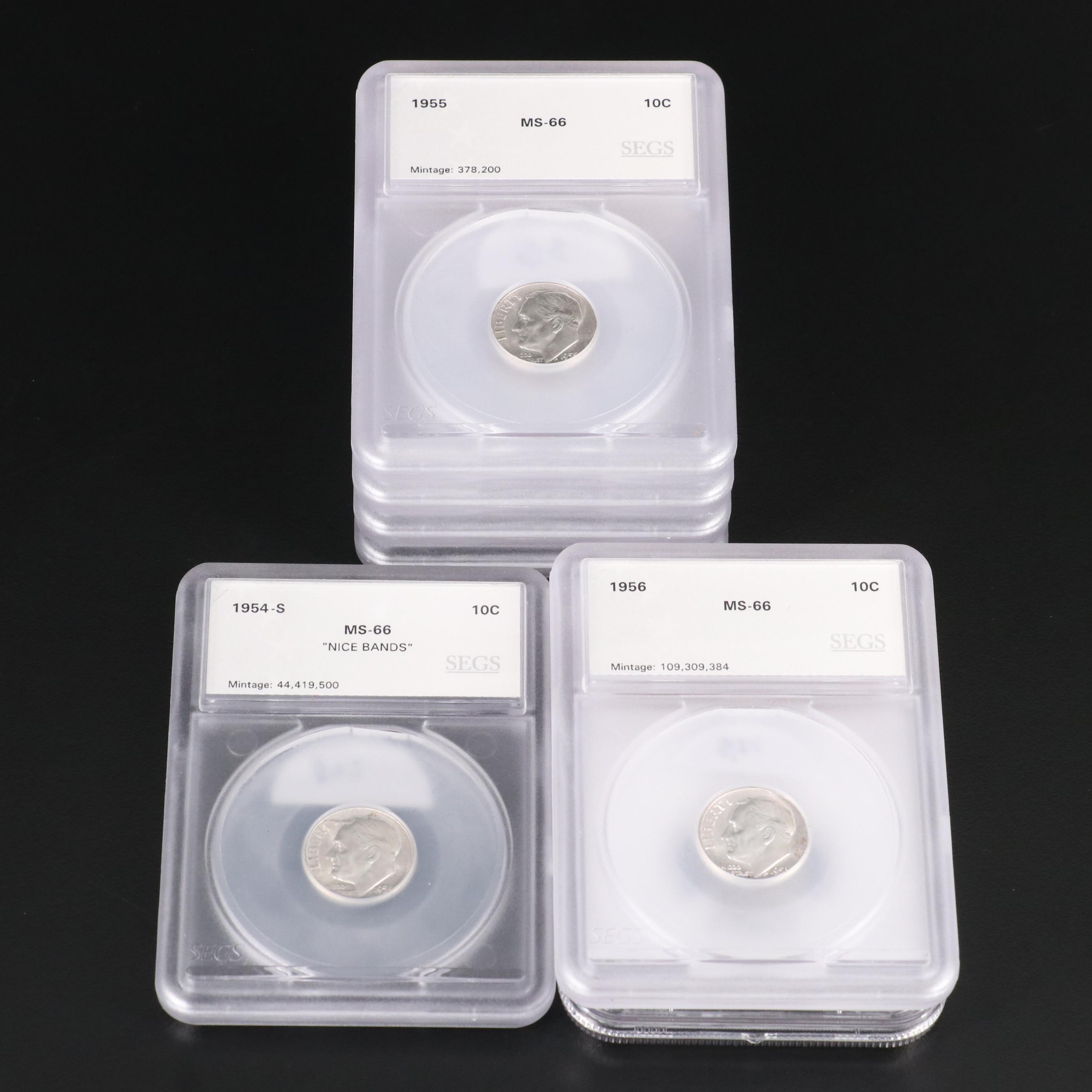 Seven Uncirculated Roosevelt Silver Dimes