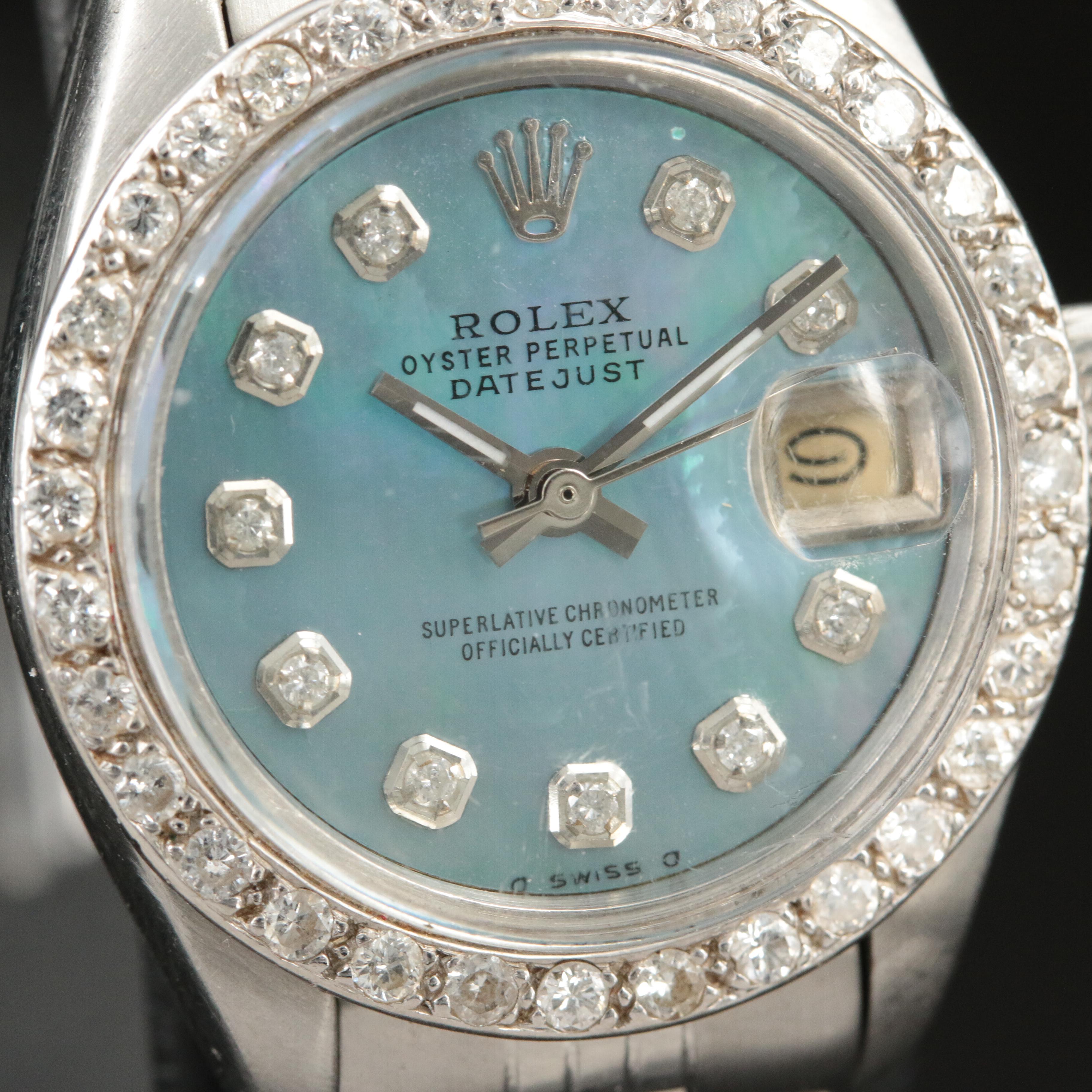 1982 Rolex Custom Diamond, Mother-of-Pearl Dial and Bezel Watch