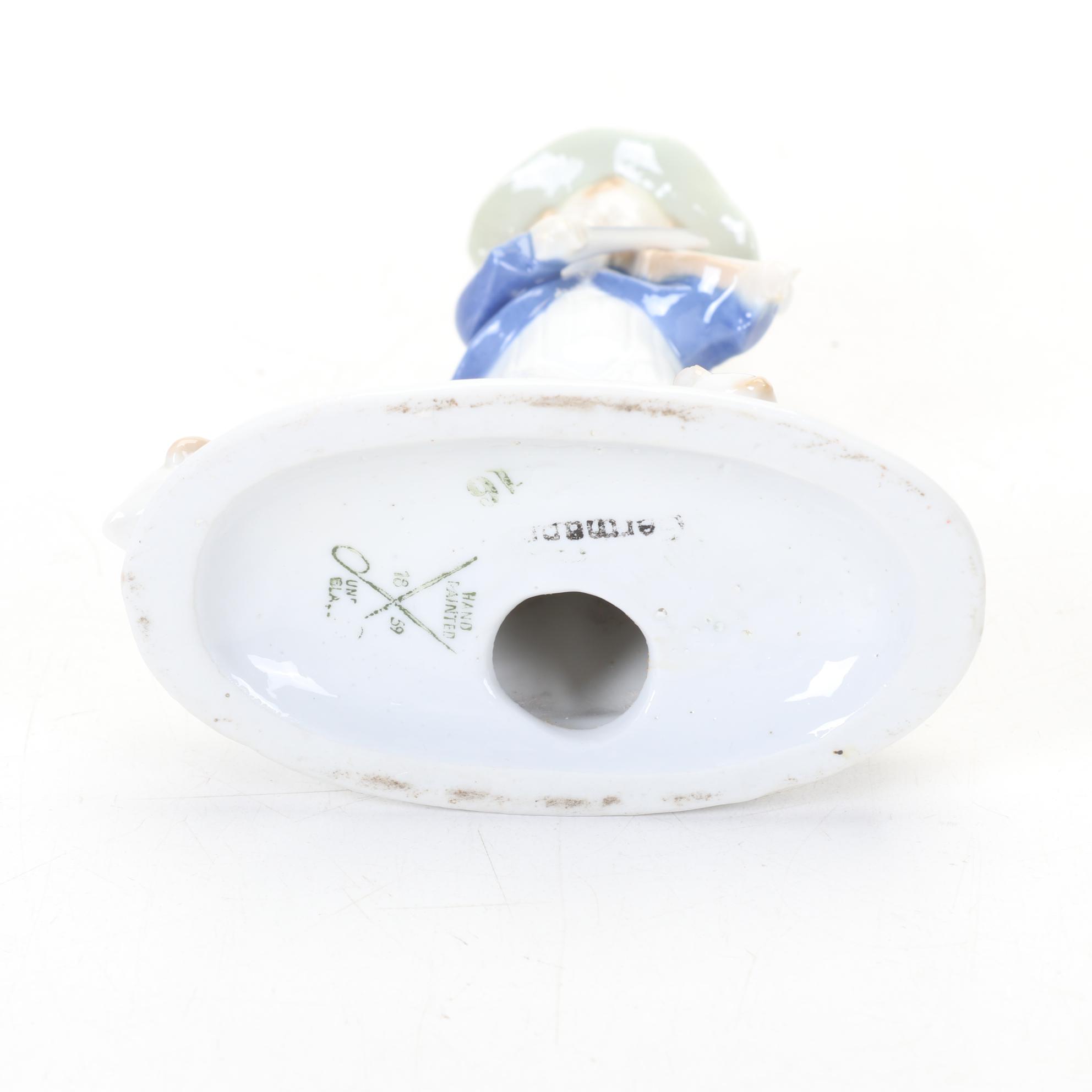 Gräfenthal Hand-Painted Porcelain Figurines Featuring Boy Playing Violin