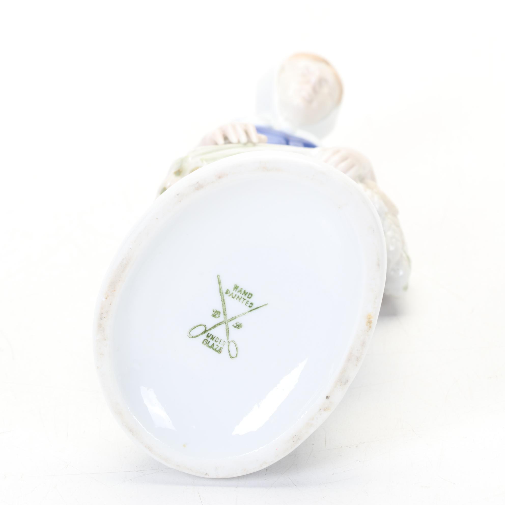 Gräfenthal Hand-Painted Porcelain Figurines Featuring Boy Playing Violin