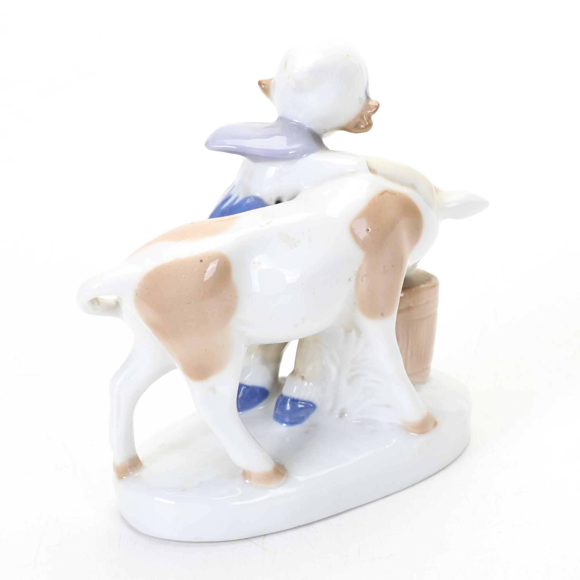 Gräfenthal Hand-Painted Porcelain Figurines Featuring Boy Playing Violin