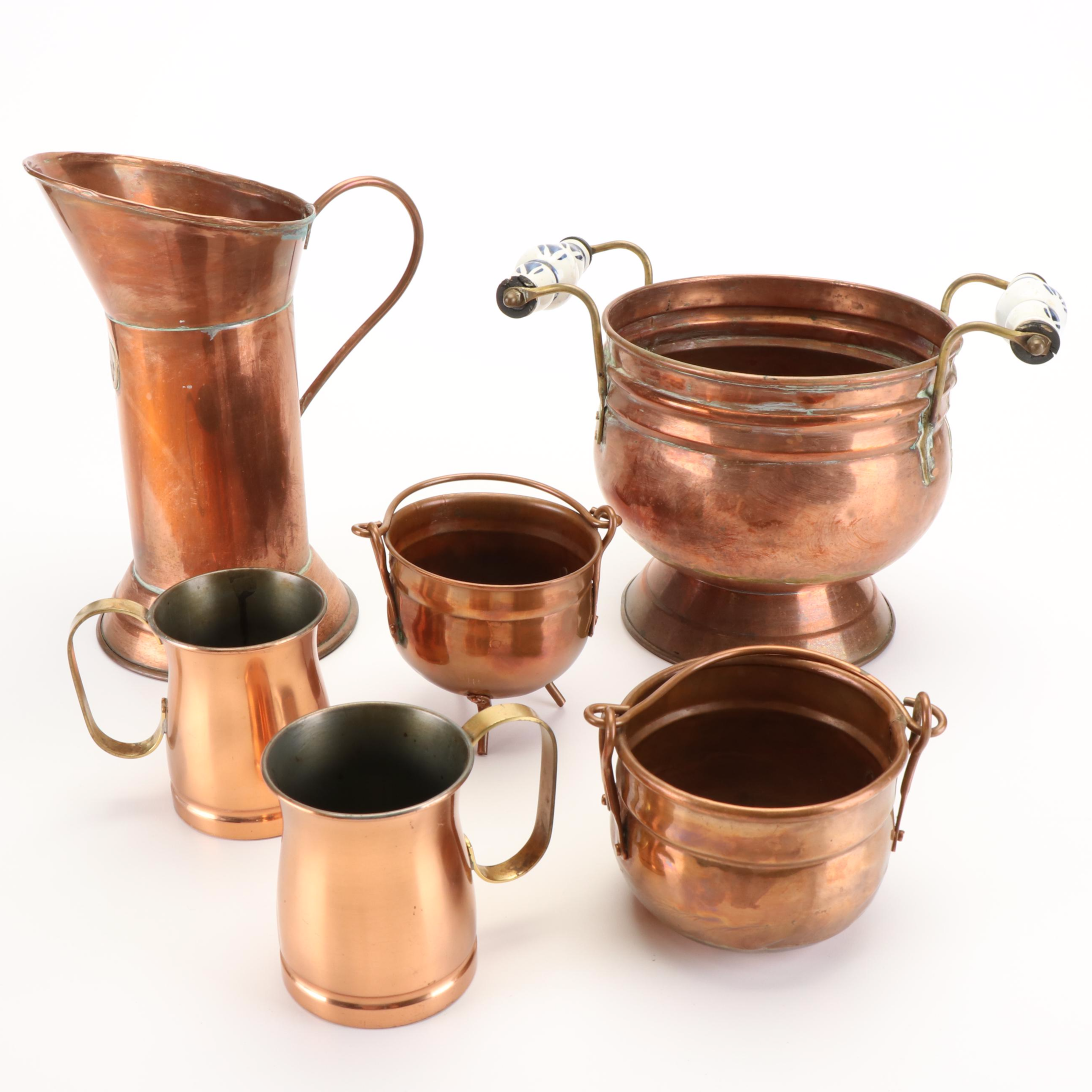 Dutch Copper Mini Cauldrons and other Copper Tableware