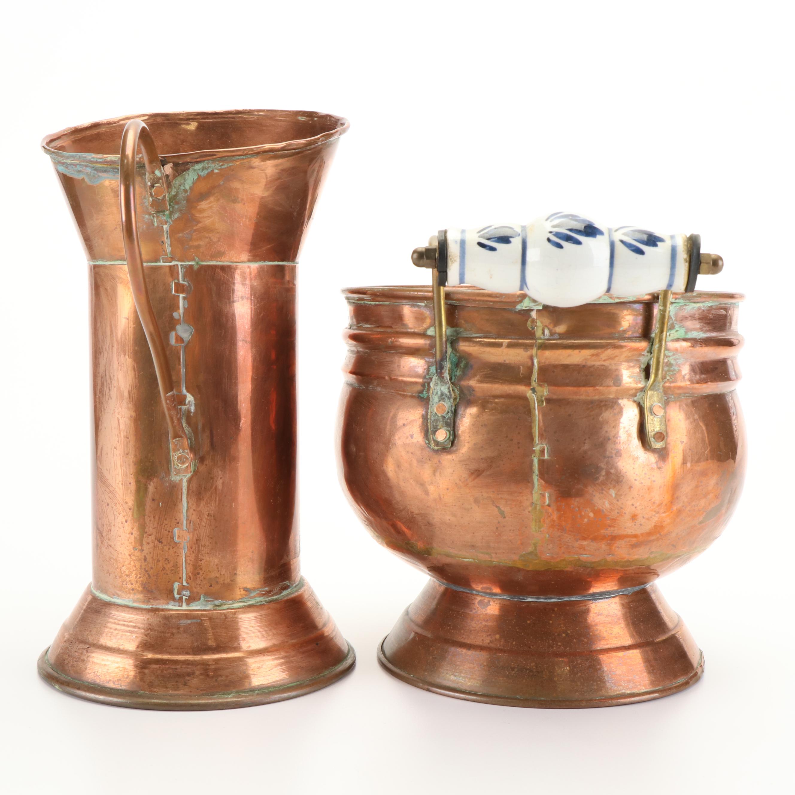 Dutch Copper Mini Cauldrons and other Copper Tableware