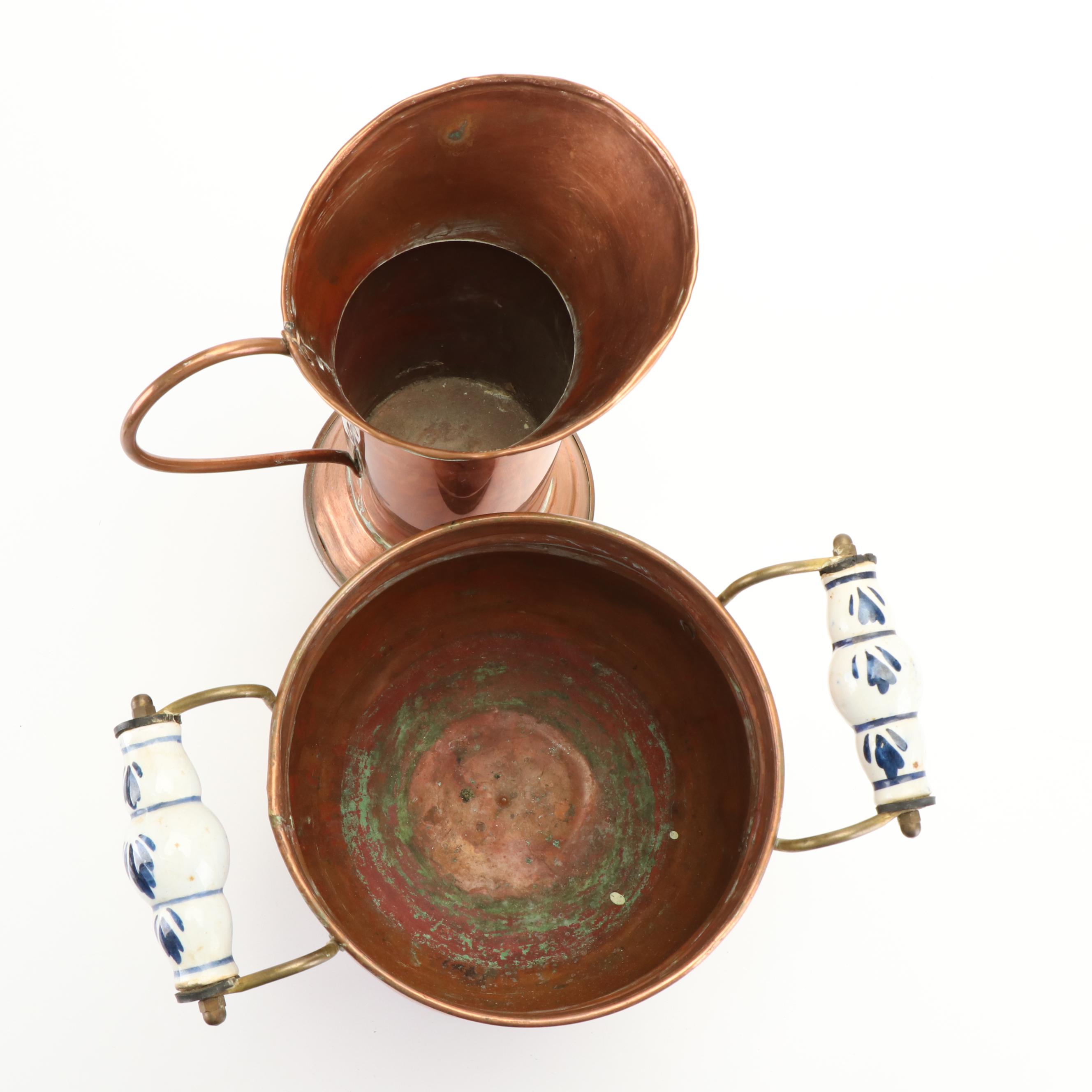 Dutch Copper Mini Cauldrons and other Copper Tableware