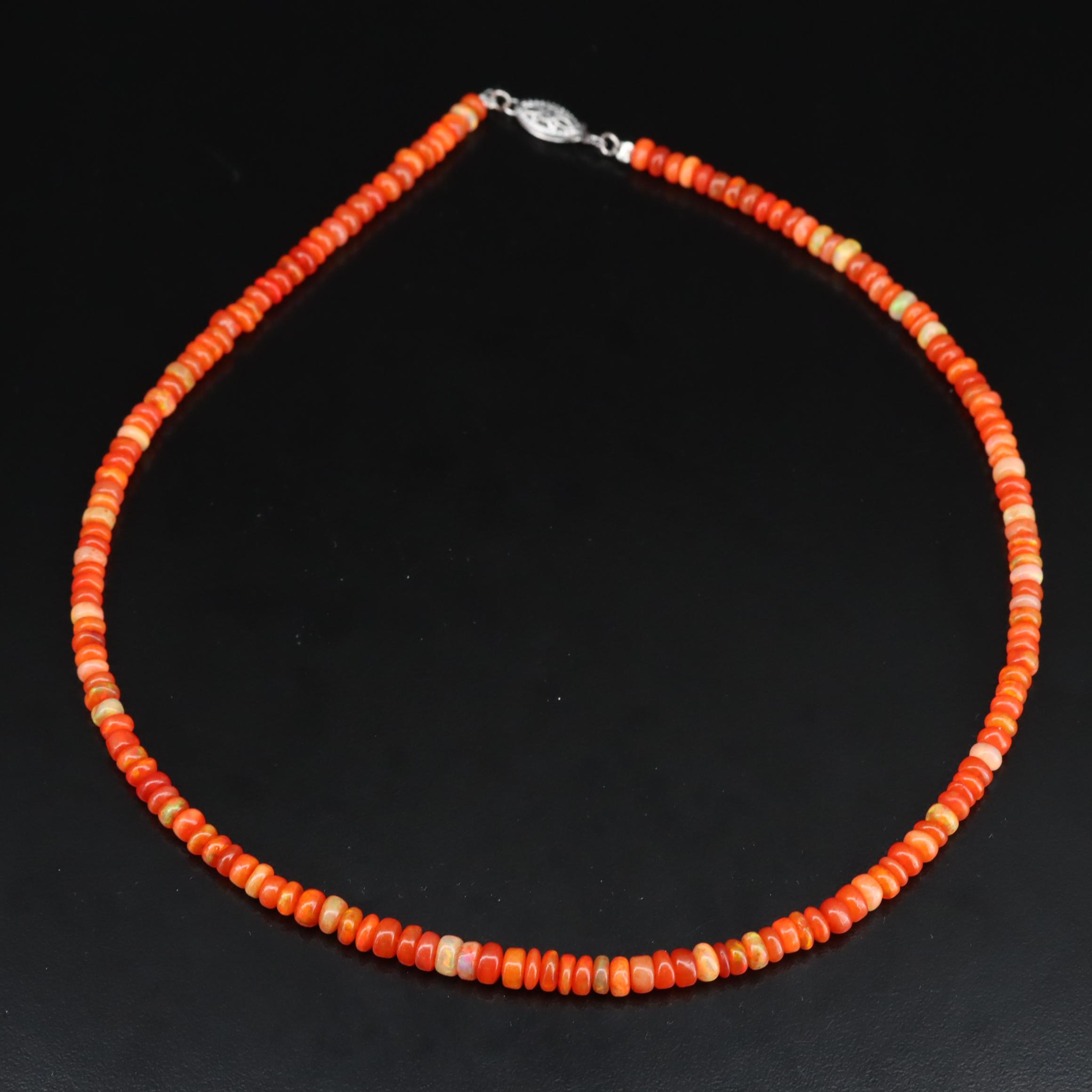 14K Graduated Fire Opal and Opal Necklace