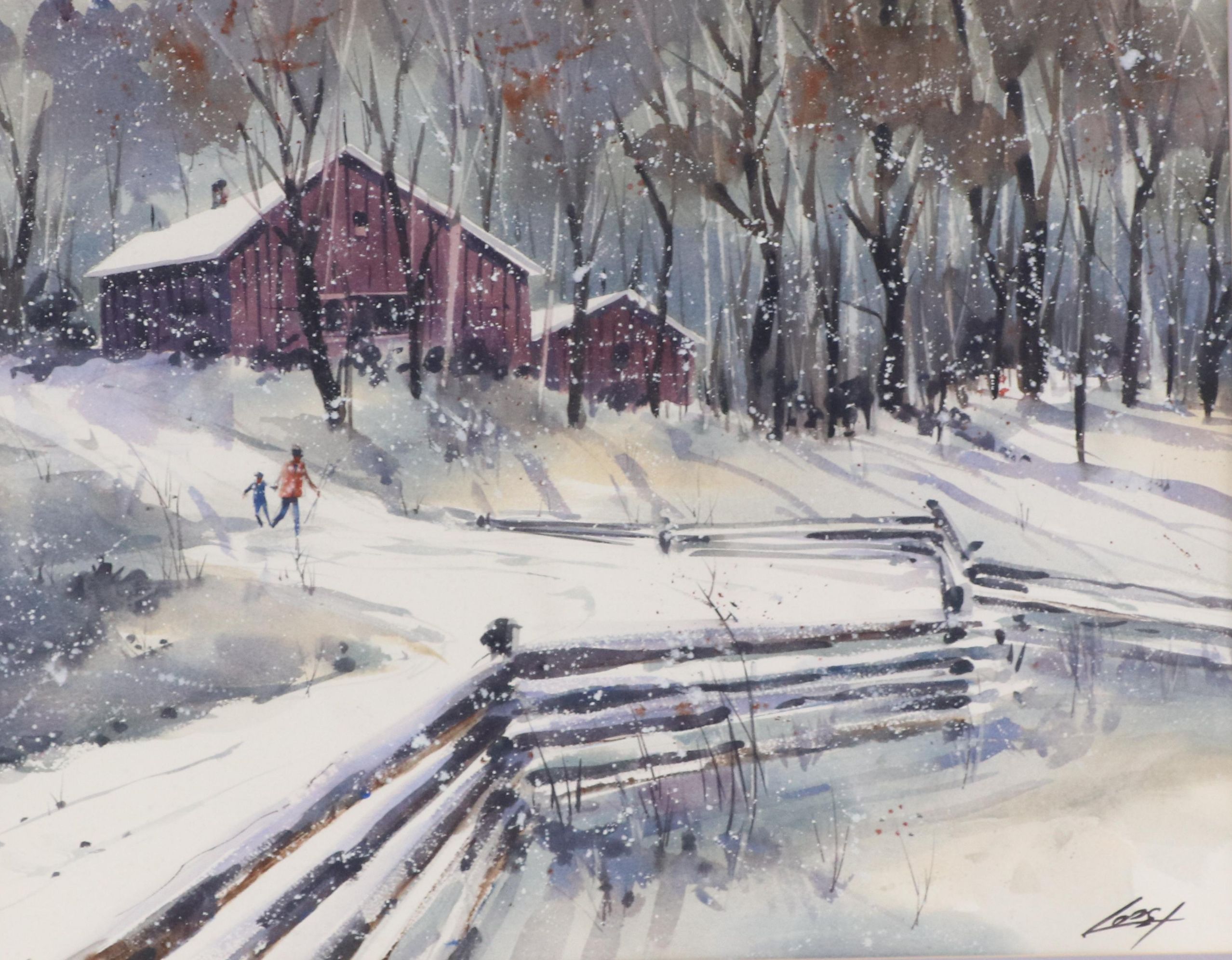 Ray Loos Winter Farm Landscape Watercolor Painting