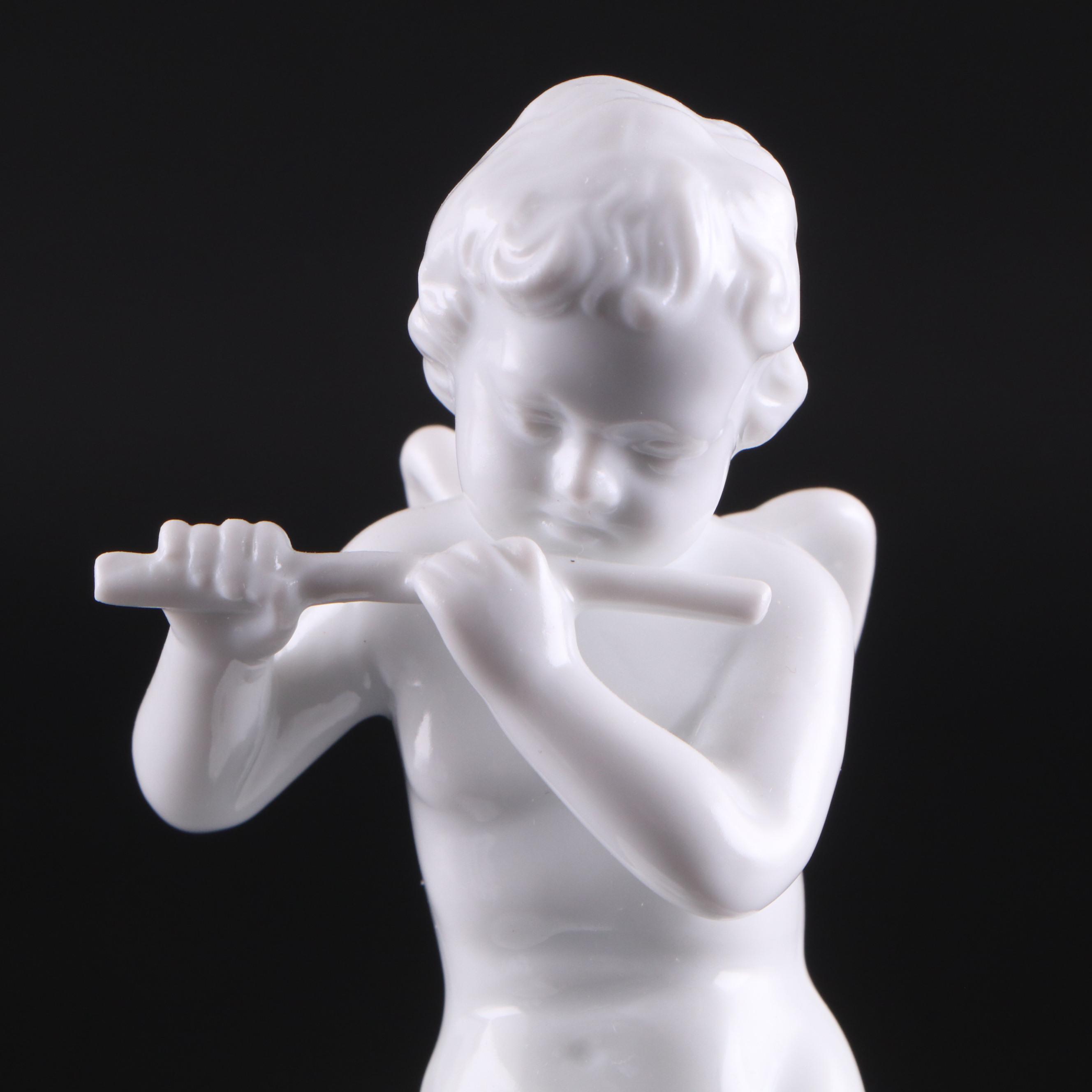 Capodimonte Winged Cherub Porcelain Figurines, Late 19th/Early 20th Century