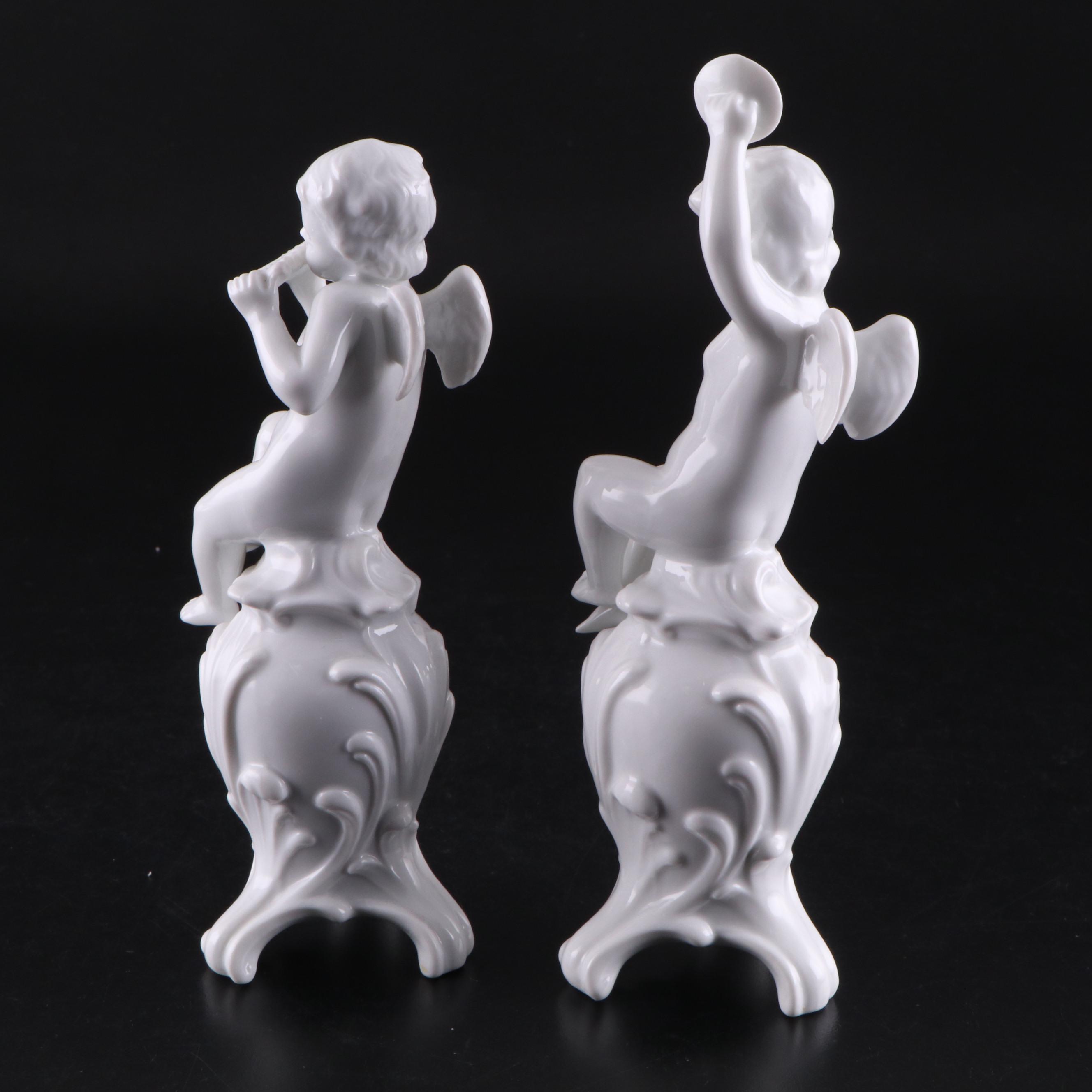 Capodimonte Winged Cherub Porcelain Figurines, Late 19th/Early 20th Century