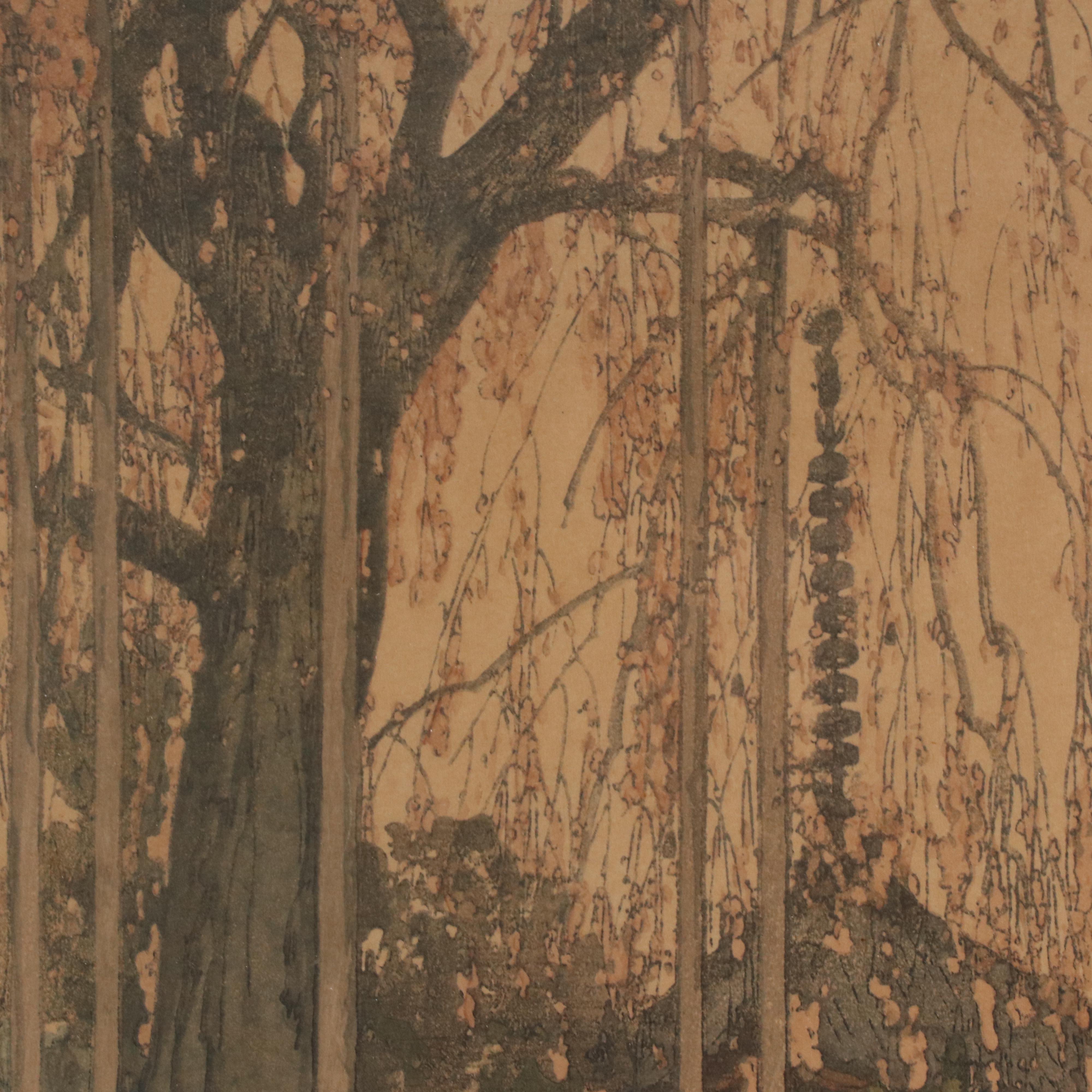 Hiroshi Yoshida Shin-Hanga Japanese Woodblock "The Cherry Tree in Kawagoe," 1935