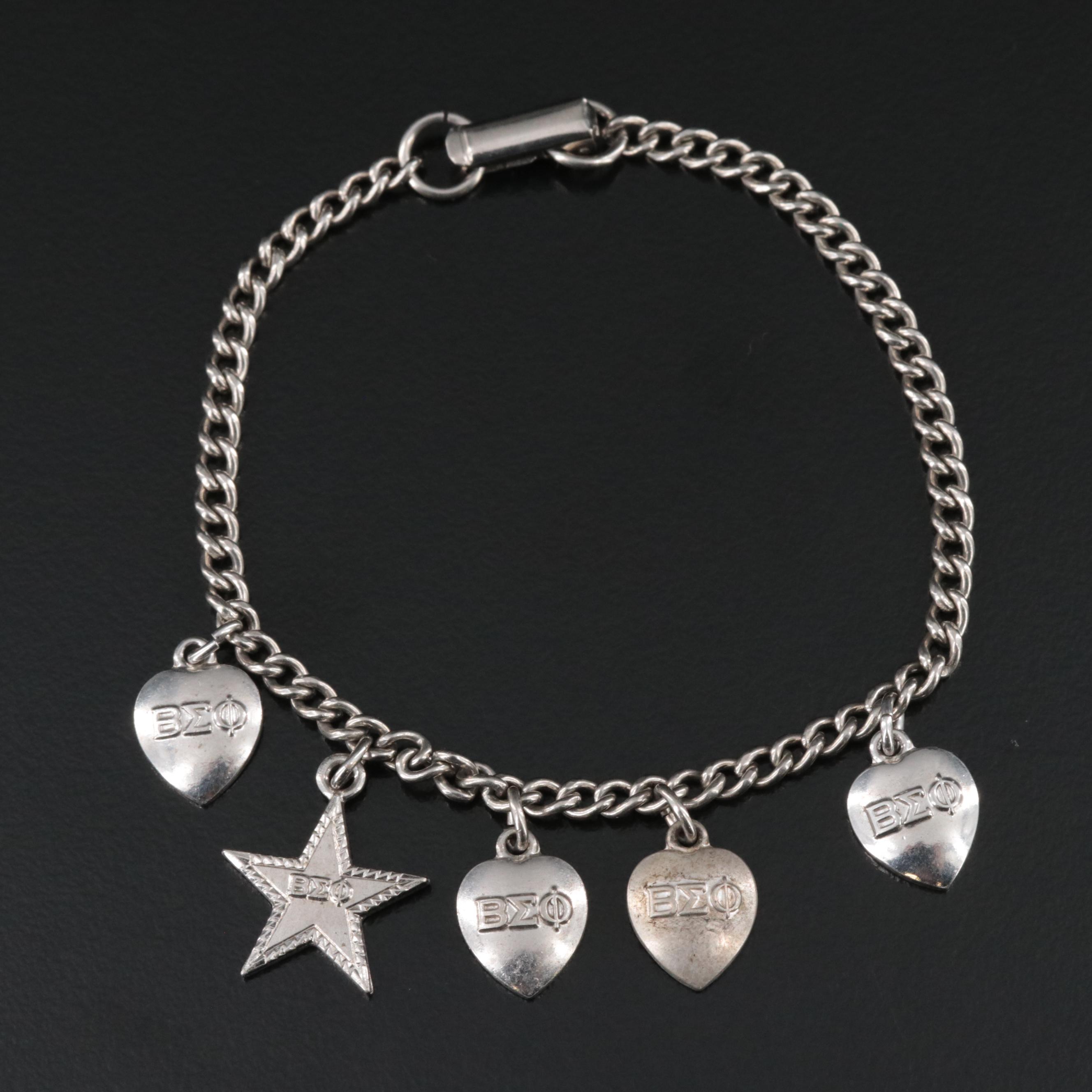 1960s Sterling Beta Sigma Phi Sorority Charm Bracelet