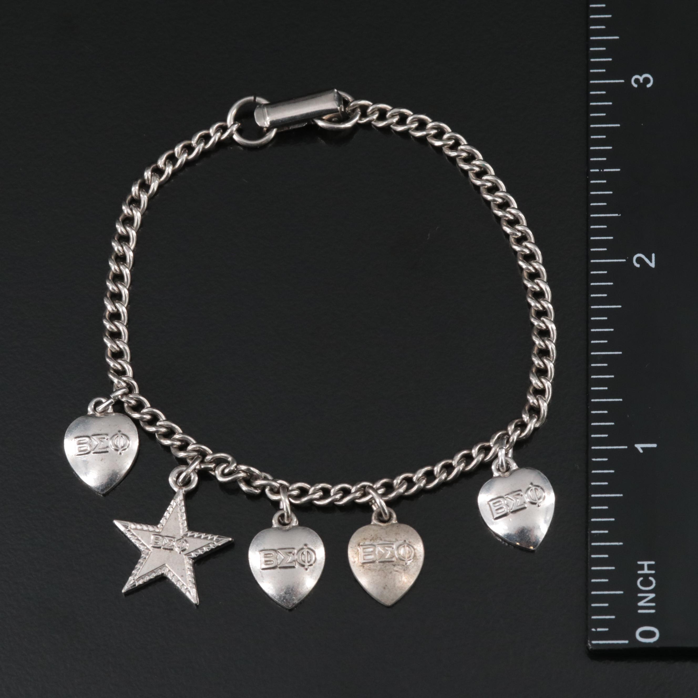 1960s Sterling Beta Sigma Phi Sorority Charm Bracelet