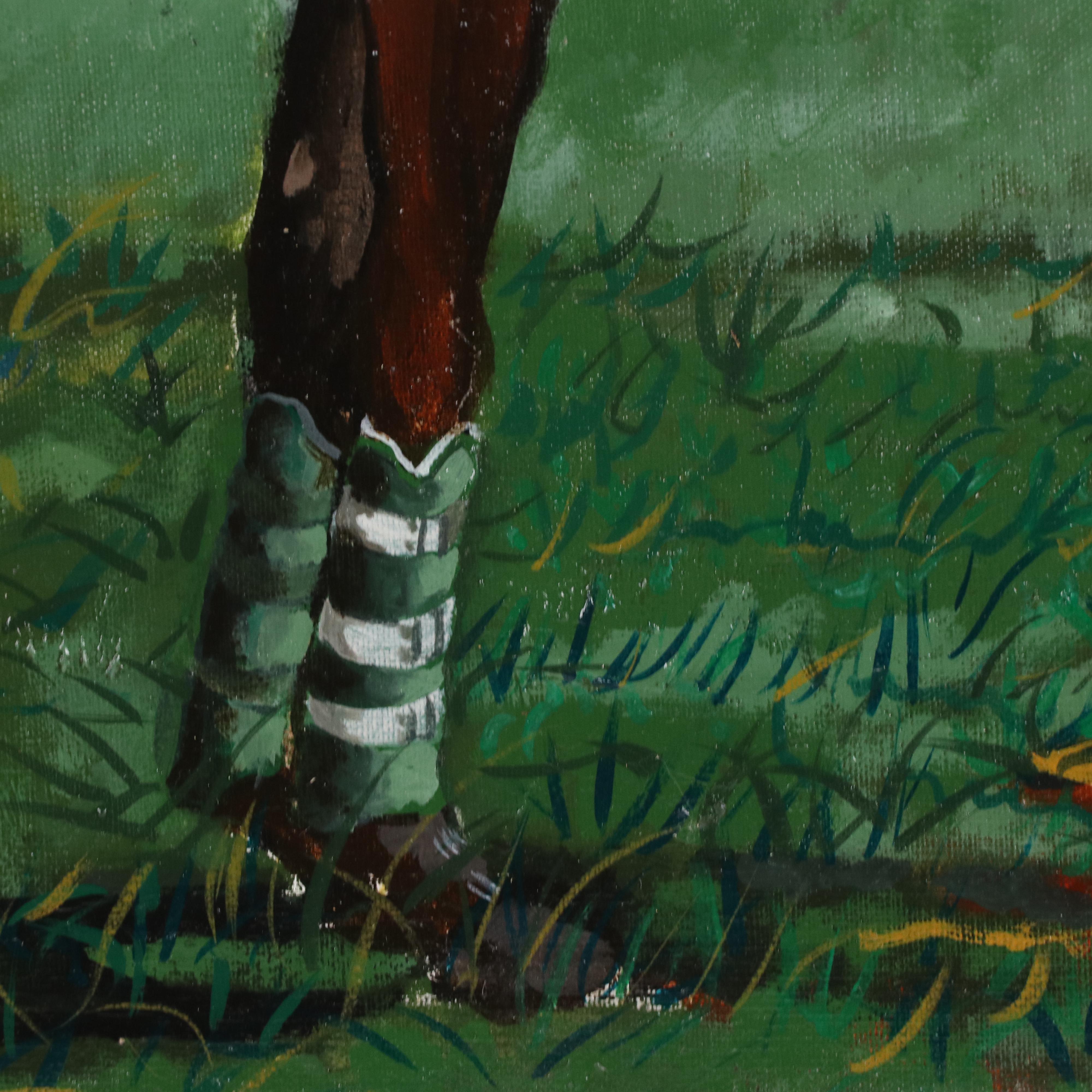 Oil Painting of Polo Player on Horseback, Mid-20th Century