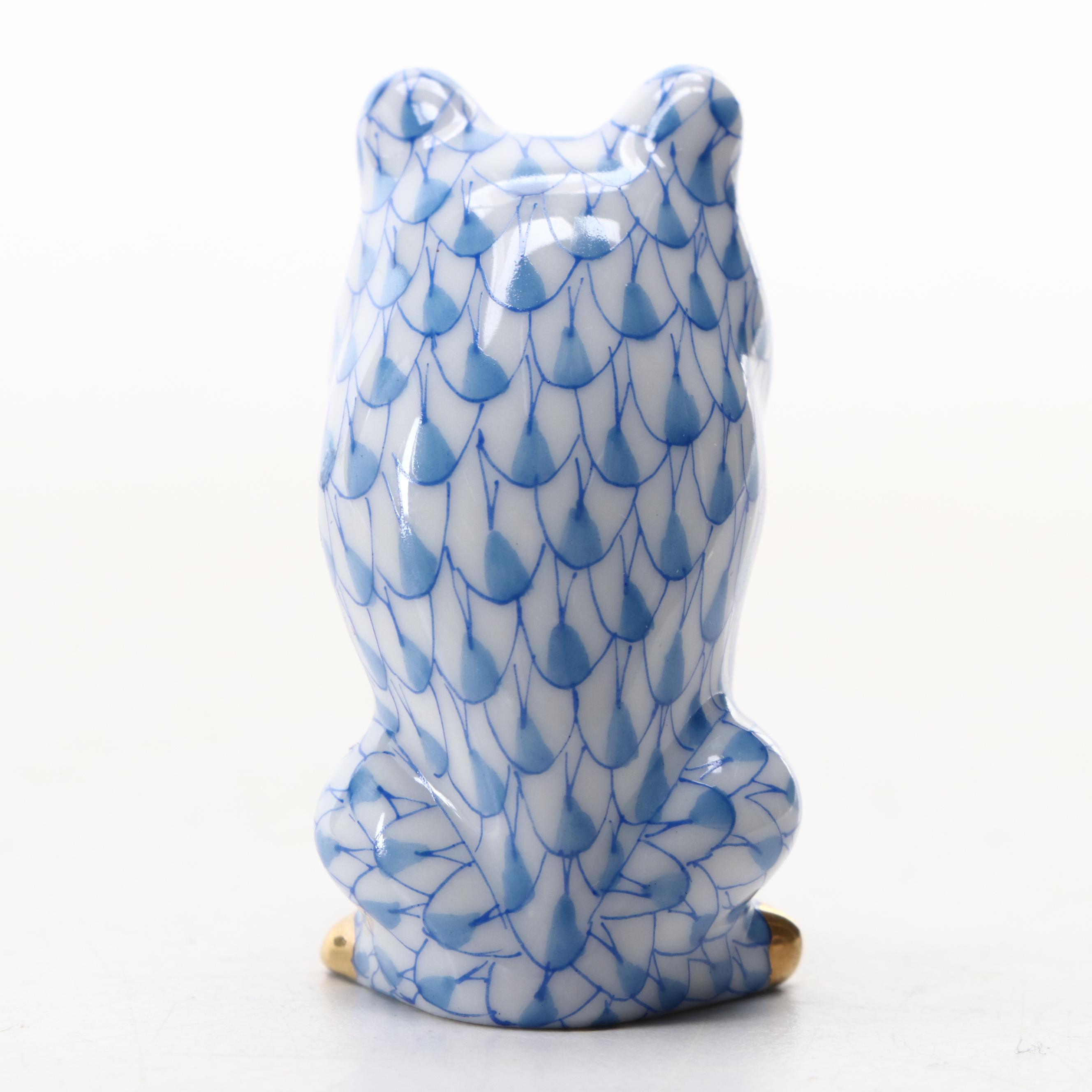 Herend Blue Fishnet with Gold "Leapin' Louie" Porcelain Figurine