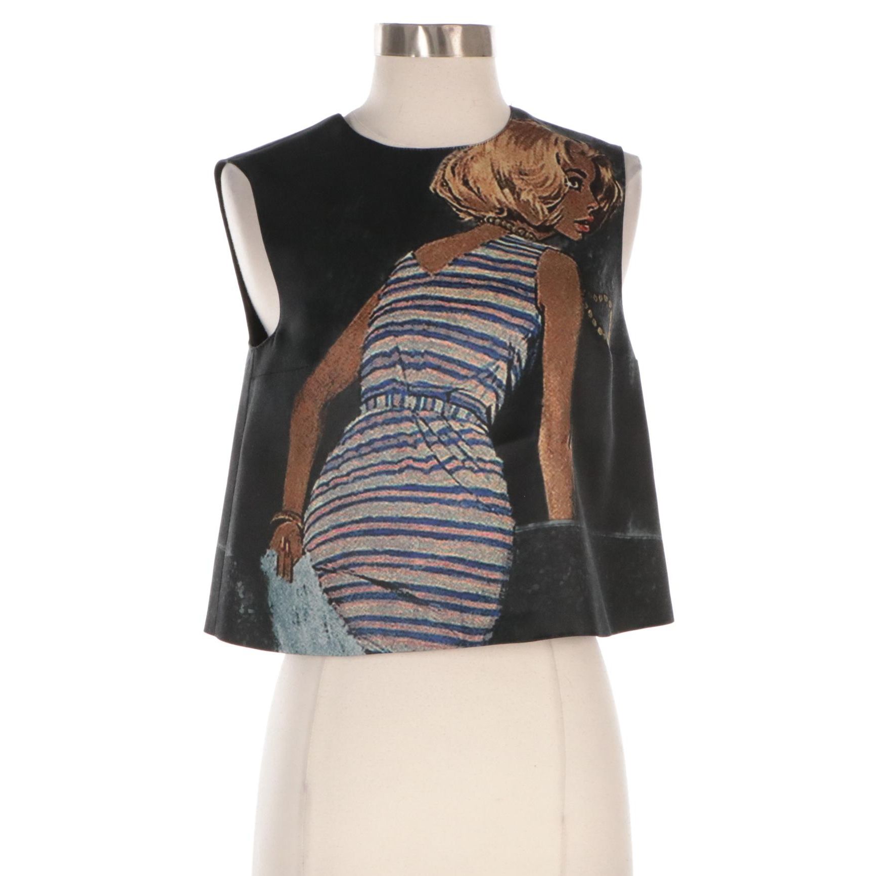 Prada Wool Blend Printed Sleeveless Cropped Top, With Tag