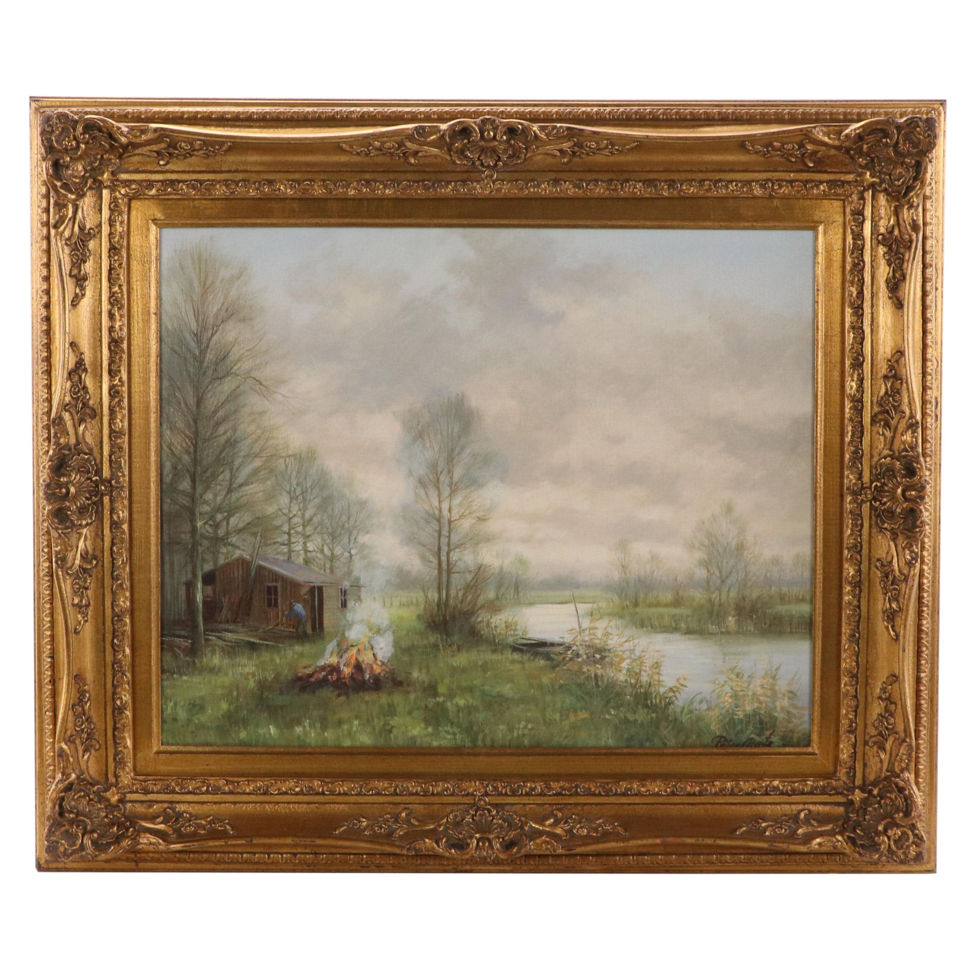 Peter Motz Oil Painting of Homestead Scene