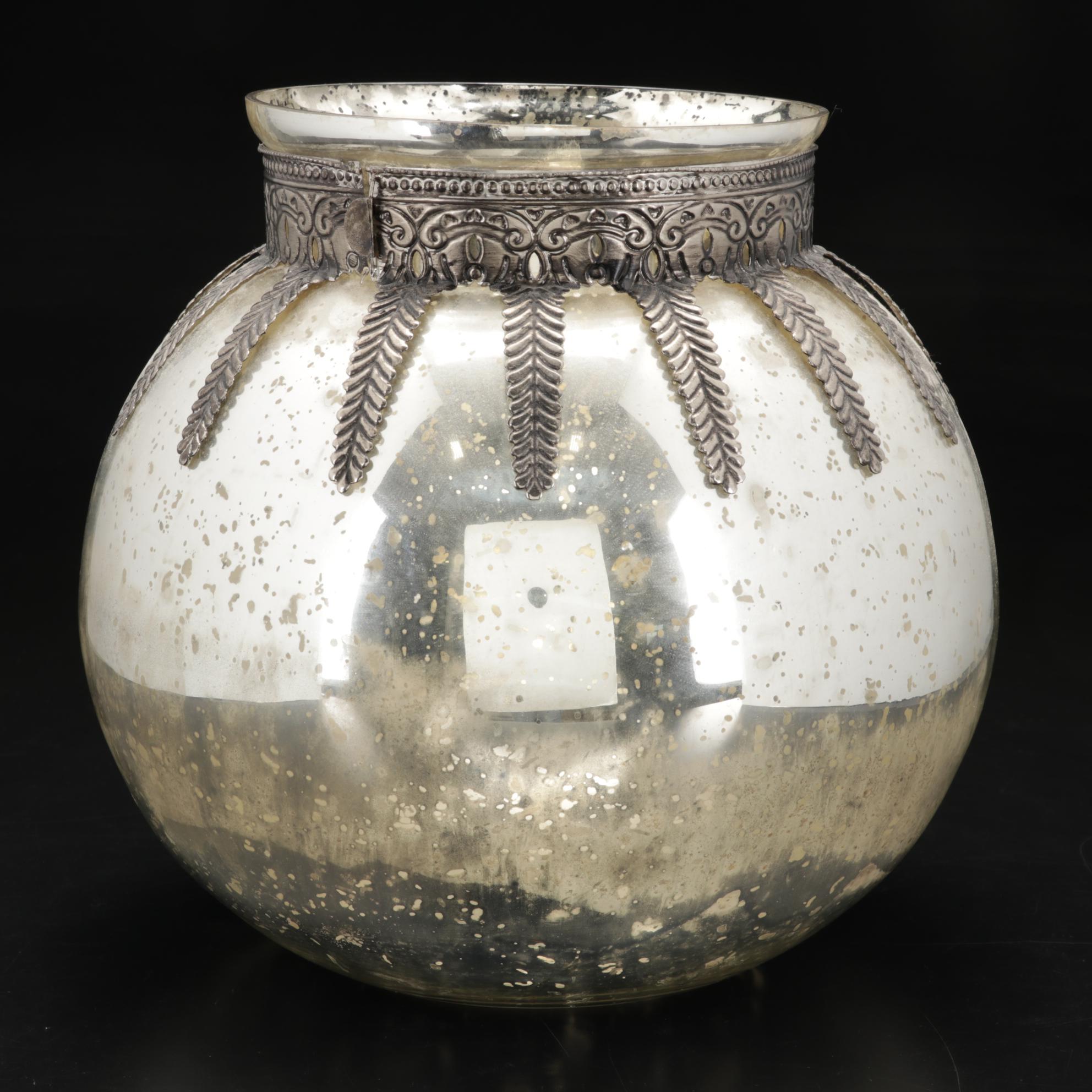 Mercury Glass Orb Shaped Hurricane For Pillar Candle