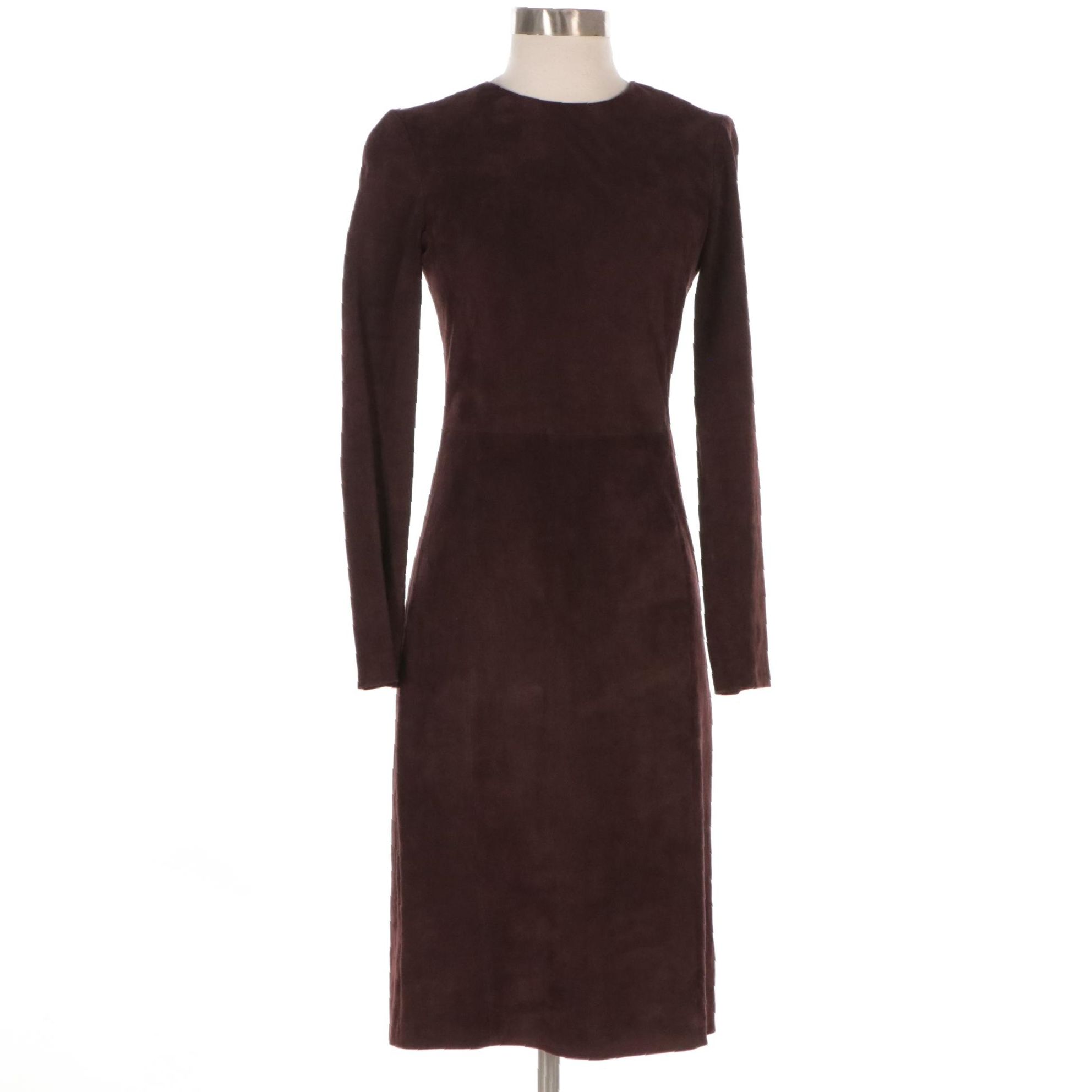 Prada Brown Ultrasuede Long Sleeve Sheath Dress