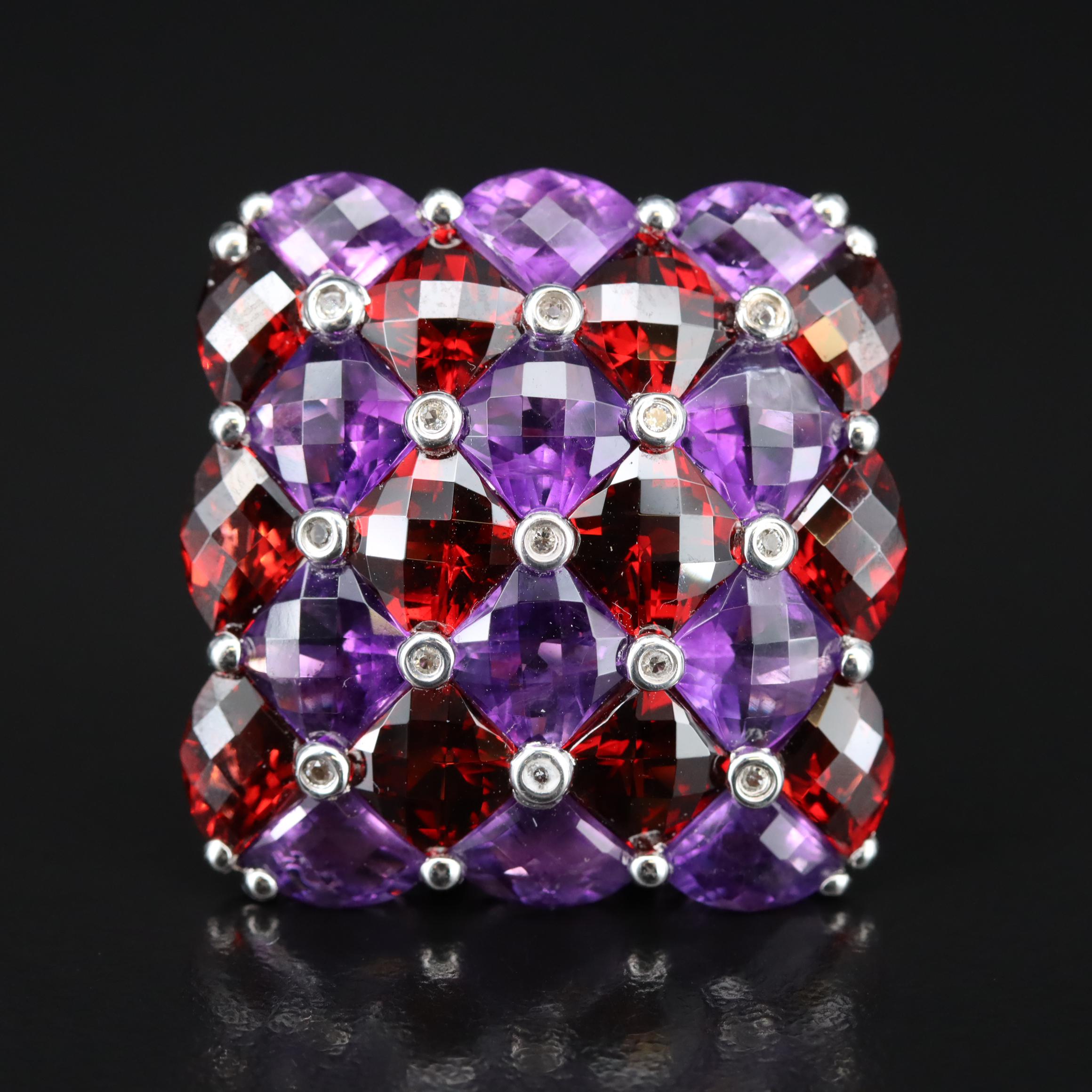Sterling Amethyst, Garnet and Topaz Ring