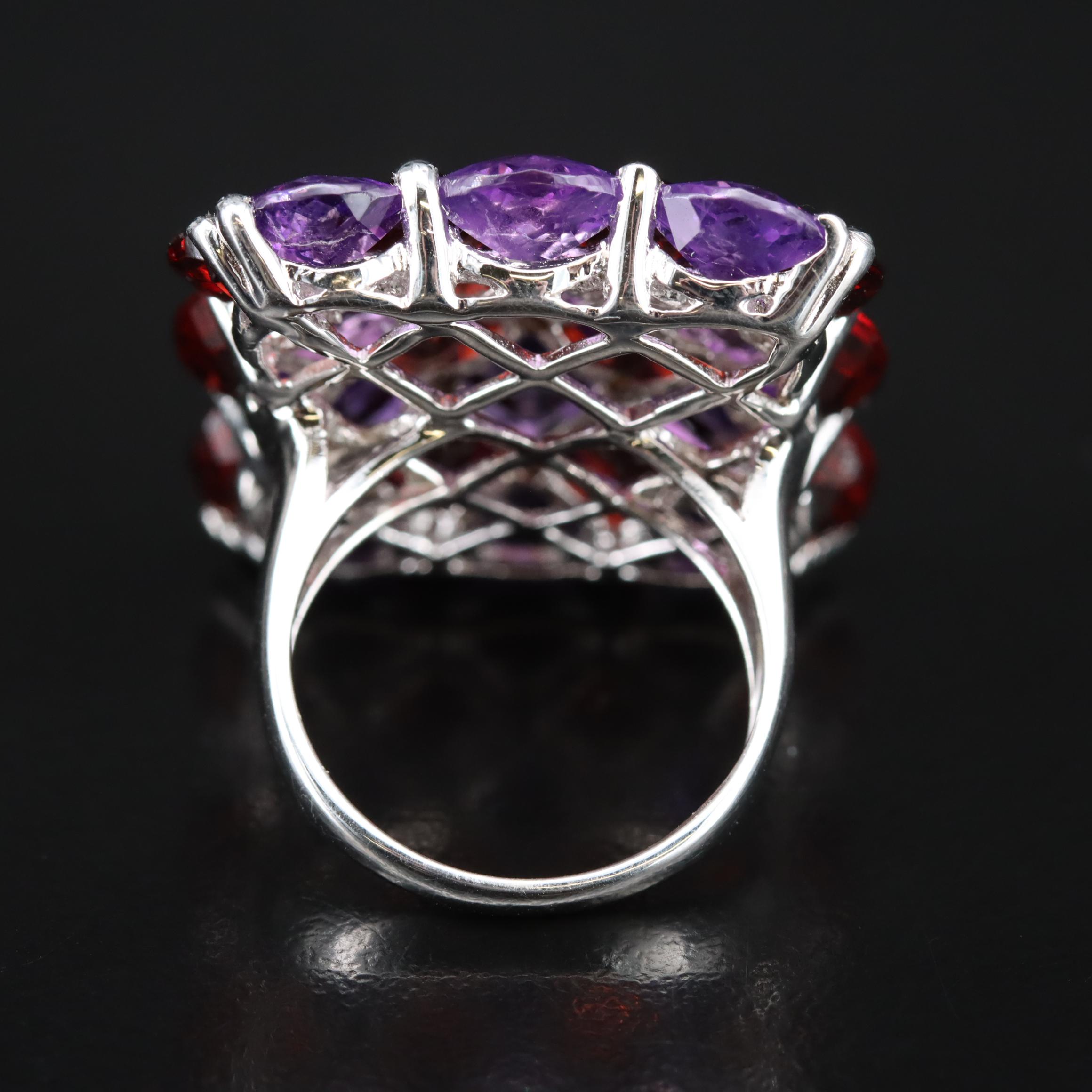 Sterling Amethyst, Garnet and Topaz Ring