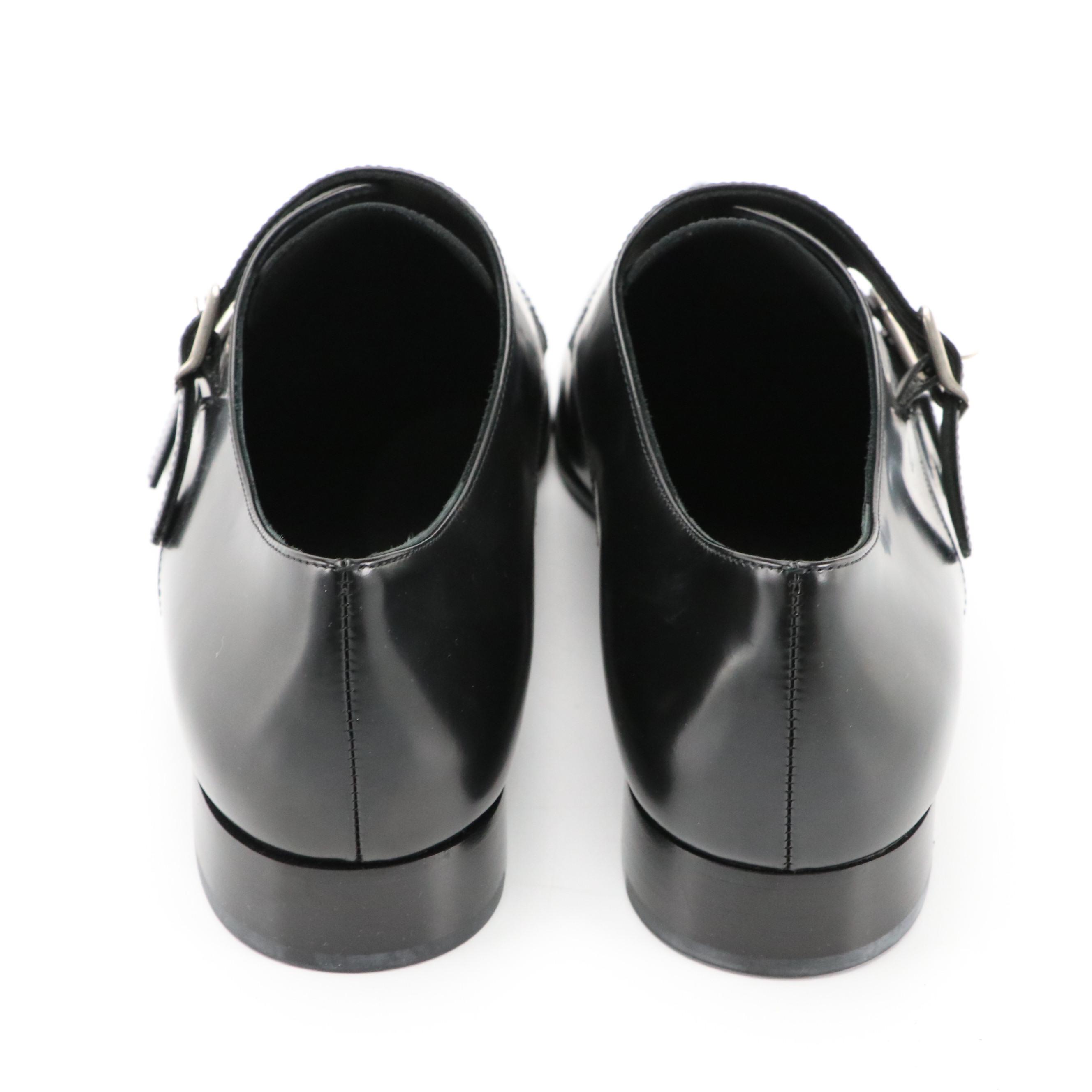 Christian Dior Black Leather Pointed-Toe Double Monk Strap Shoes