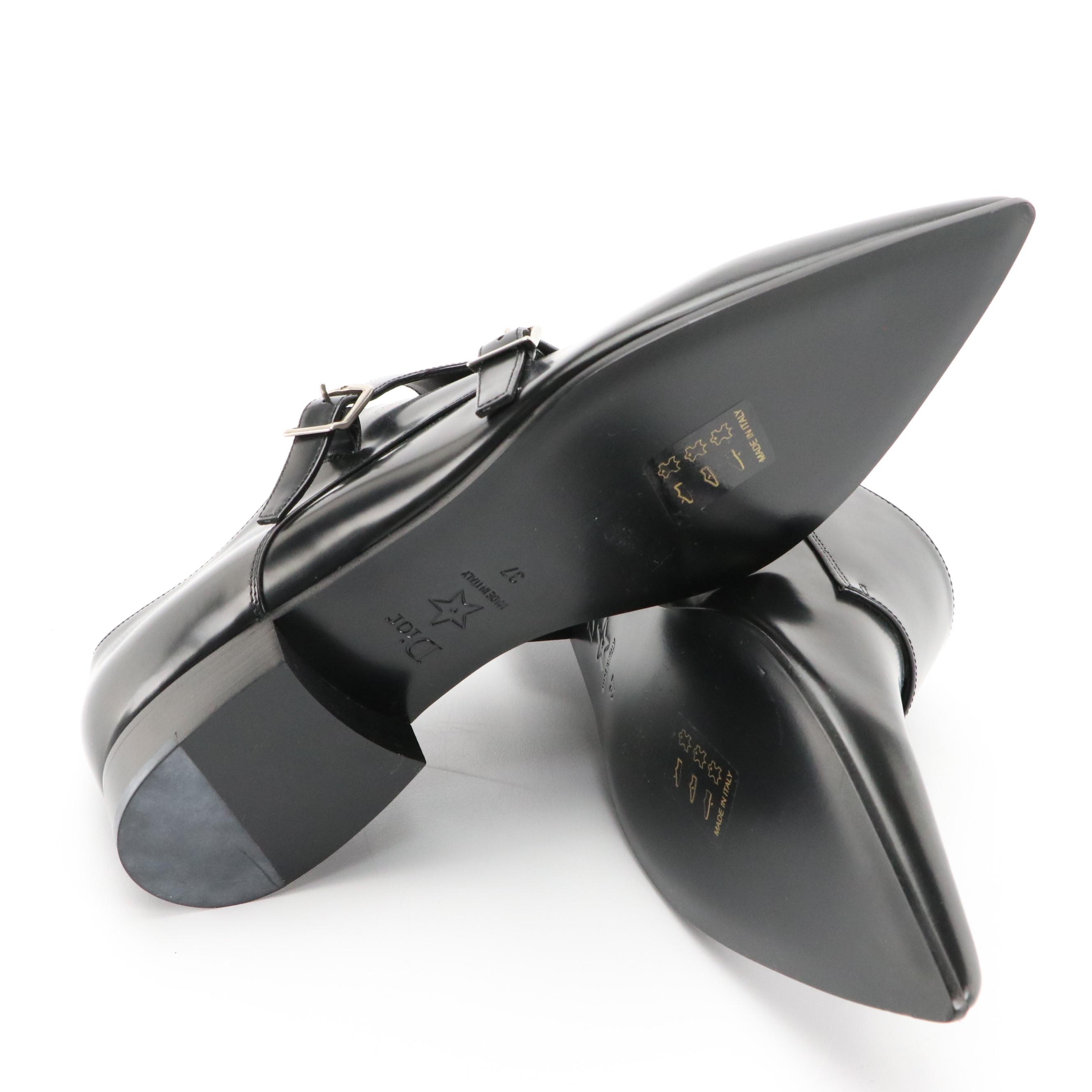 Christian Dior Black Leather Pointed-Toe Double Monk Strap Shoes