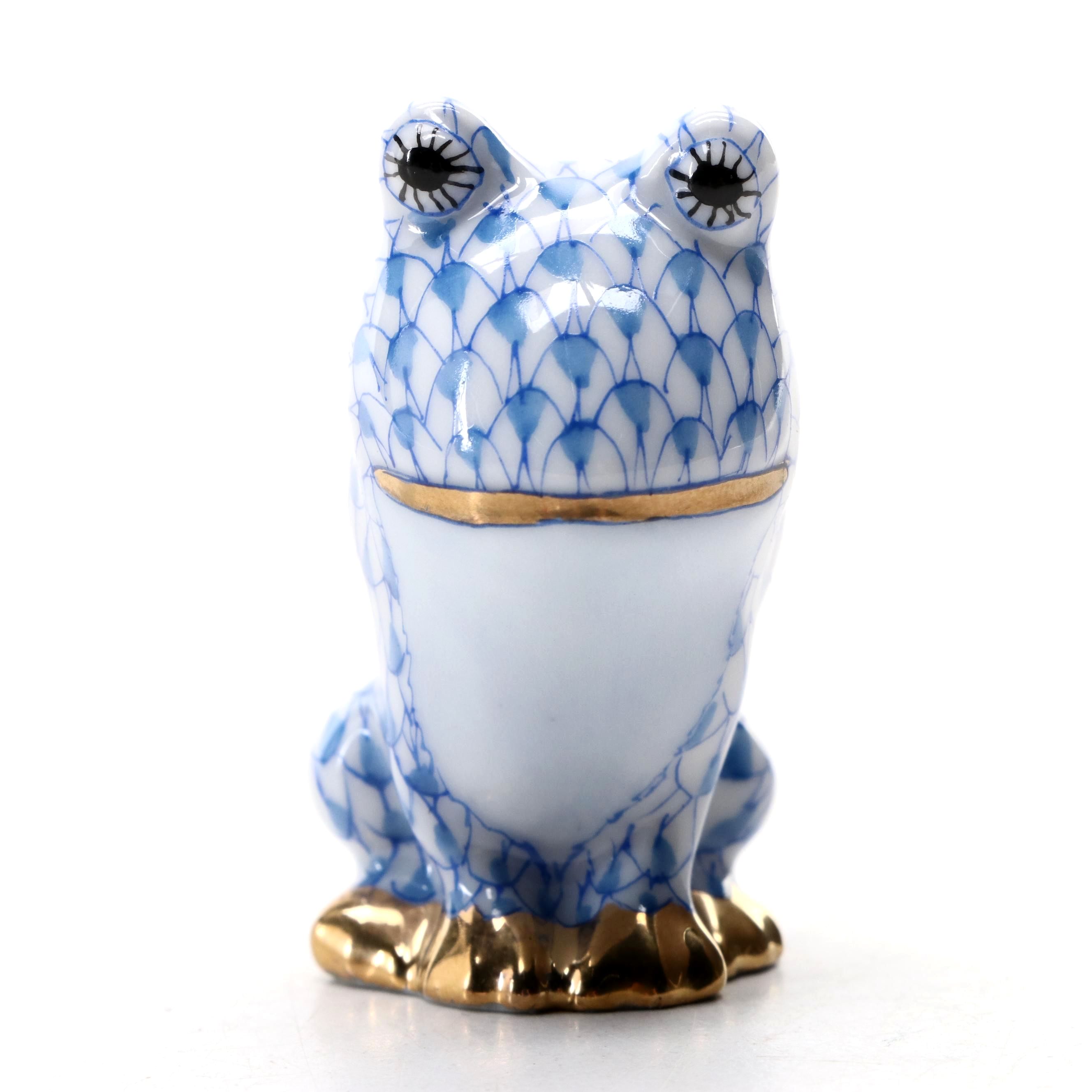 Herend Blue Fishnet with Gold "Leapin' Louie" Porcelain Figurine