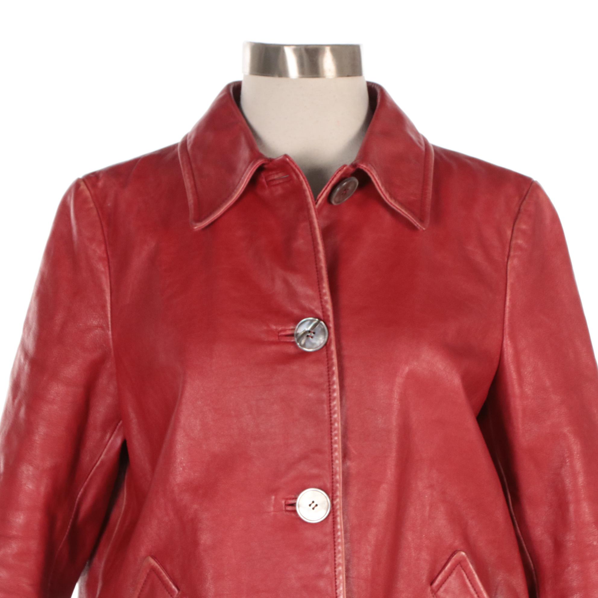 Prada Red Leather Jacket with Mother-of-Pearl Buttons