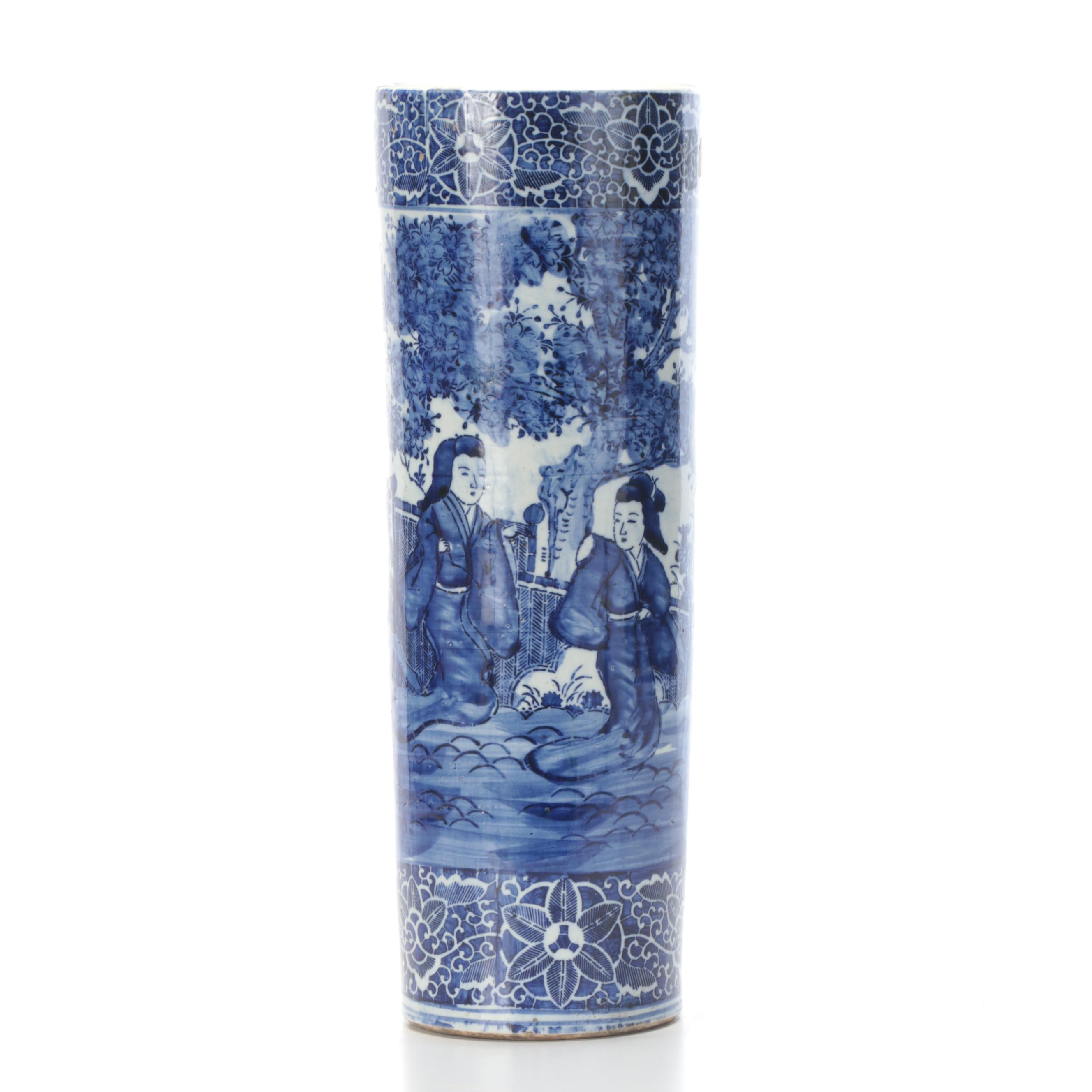 Chinese Style Blue and White Porcelain Umbrella Stand